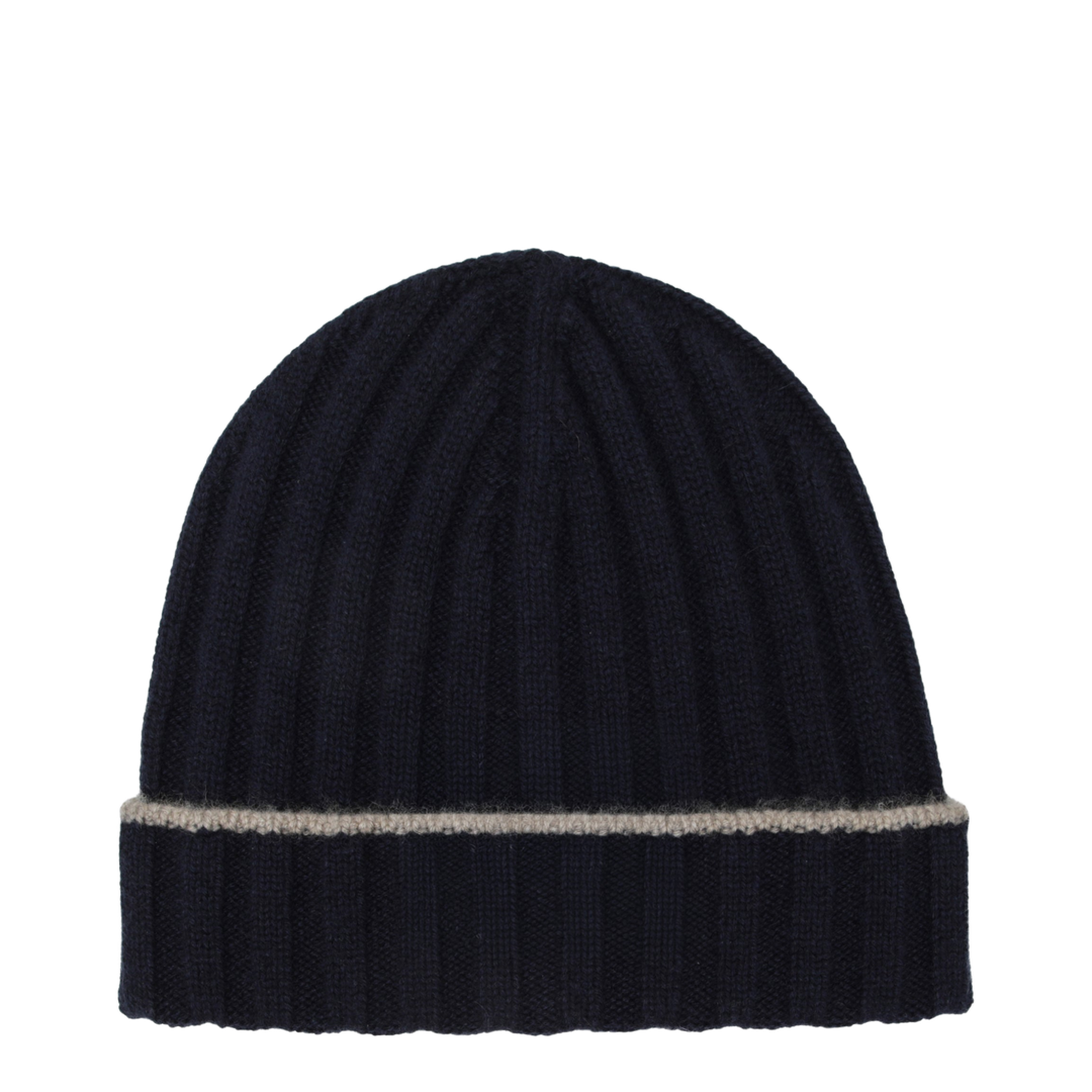 Ribbed Cashmere Beanie in Navy Blue - Image 1