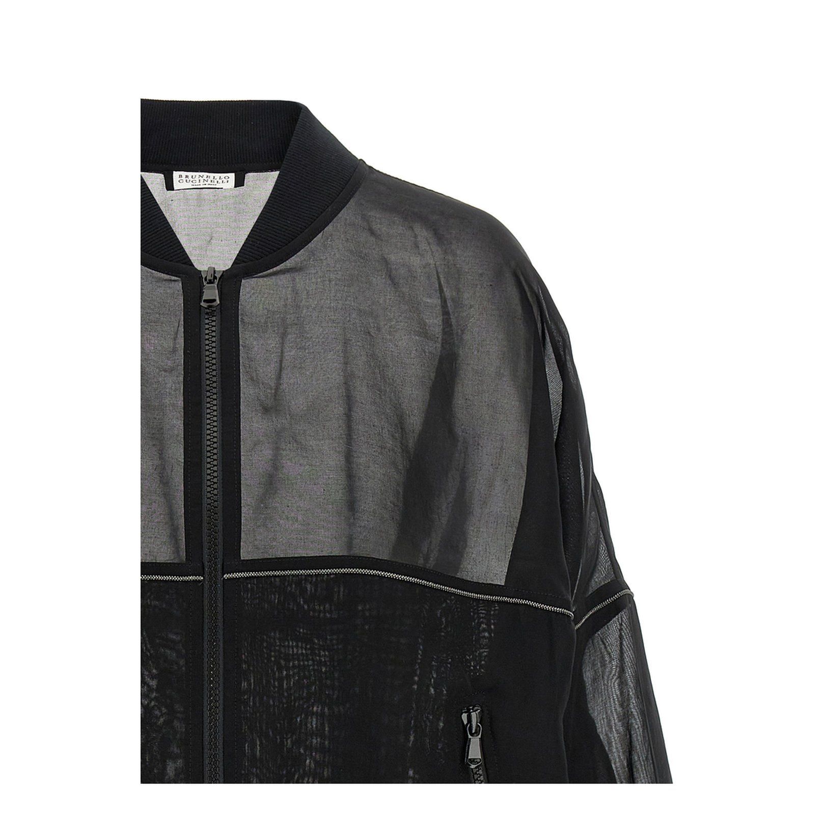 Cotton Organza Bomber Jacket with Shiny Trims - Image 3