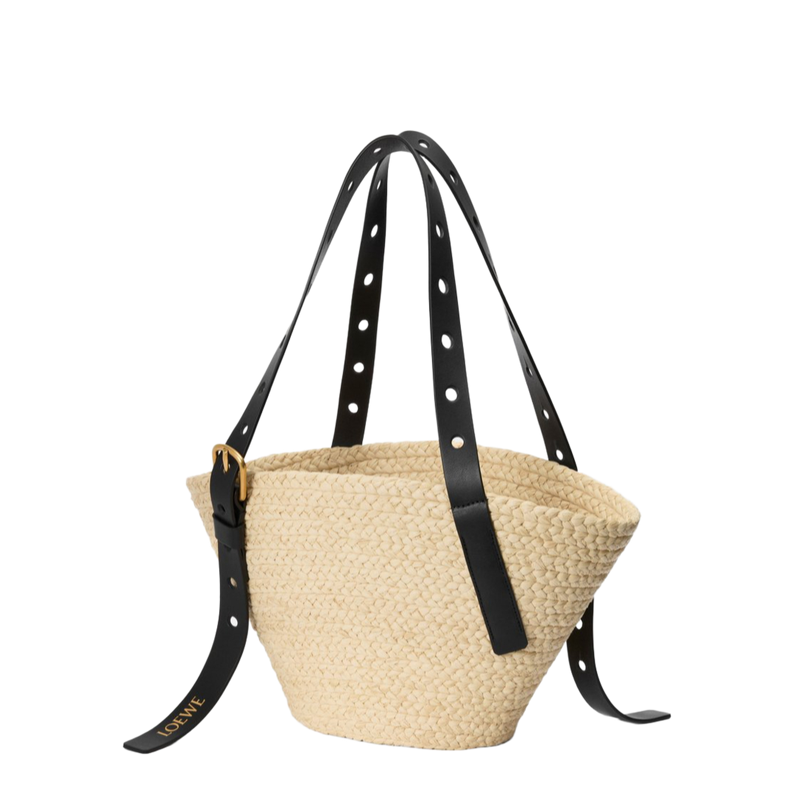 Punch Hole Small Raffia Basket Bag - Light Beige - Image 3