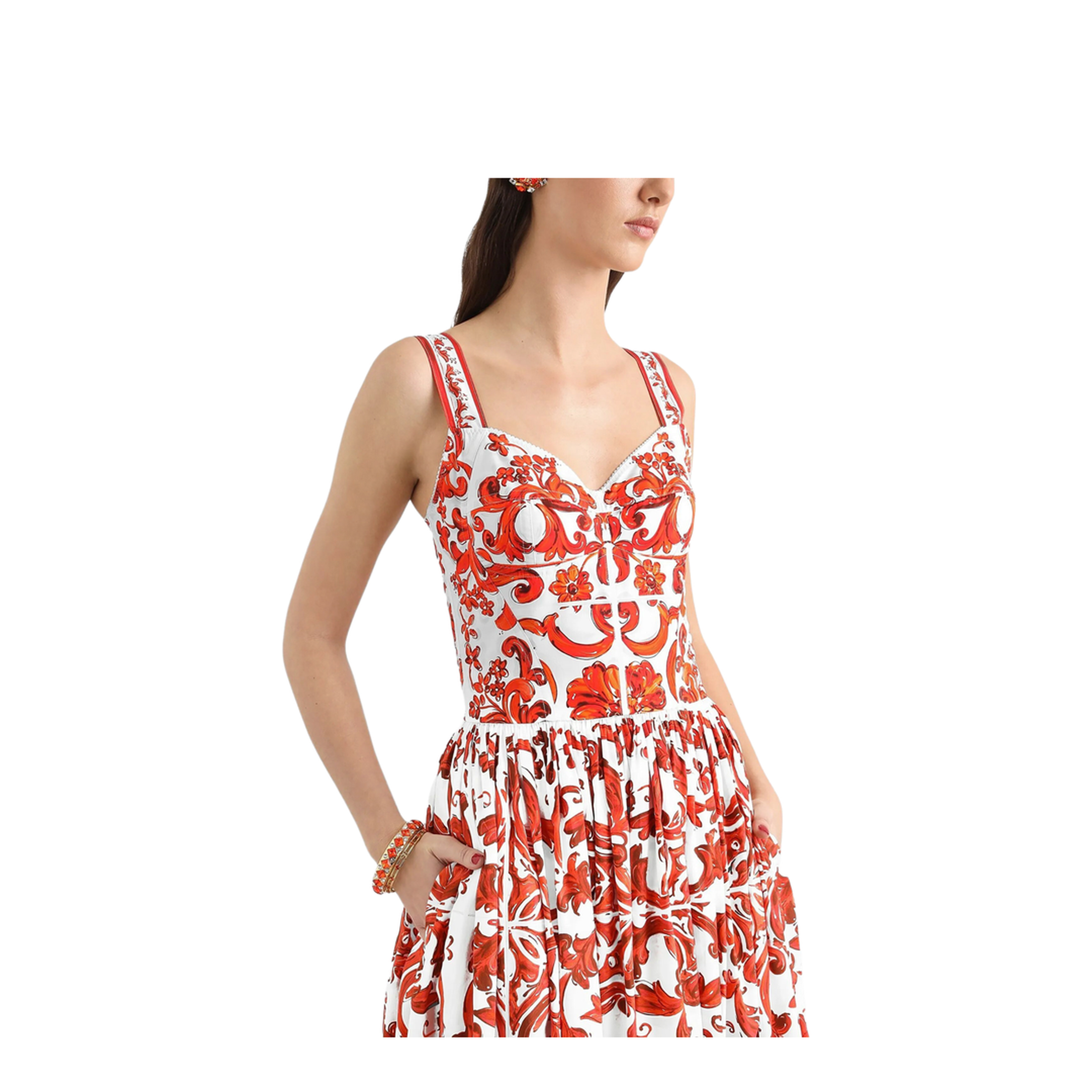 Long Dress in Poplin Maiolica Print - Image 4