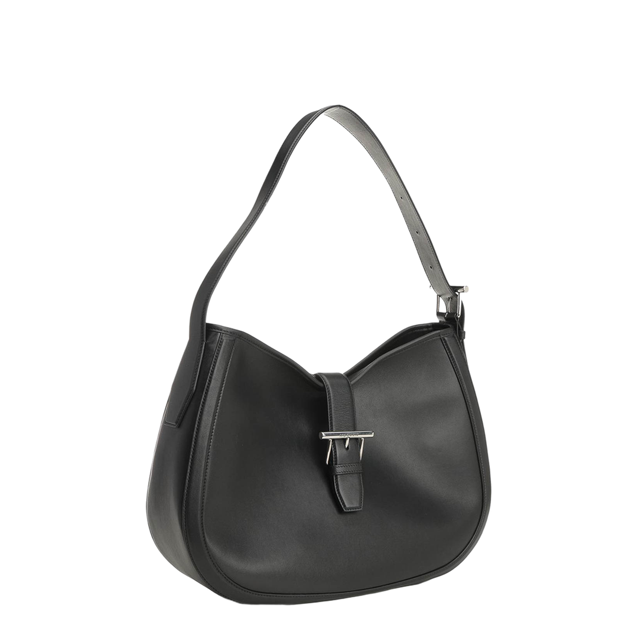 T-Bar Medium Smooth Calf Leather Shoulder Bag - Black - Image 2