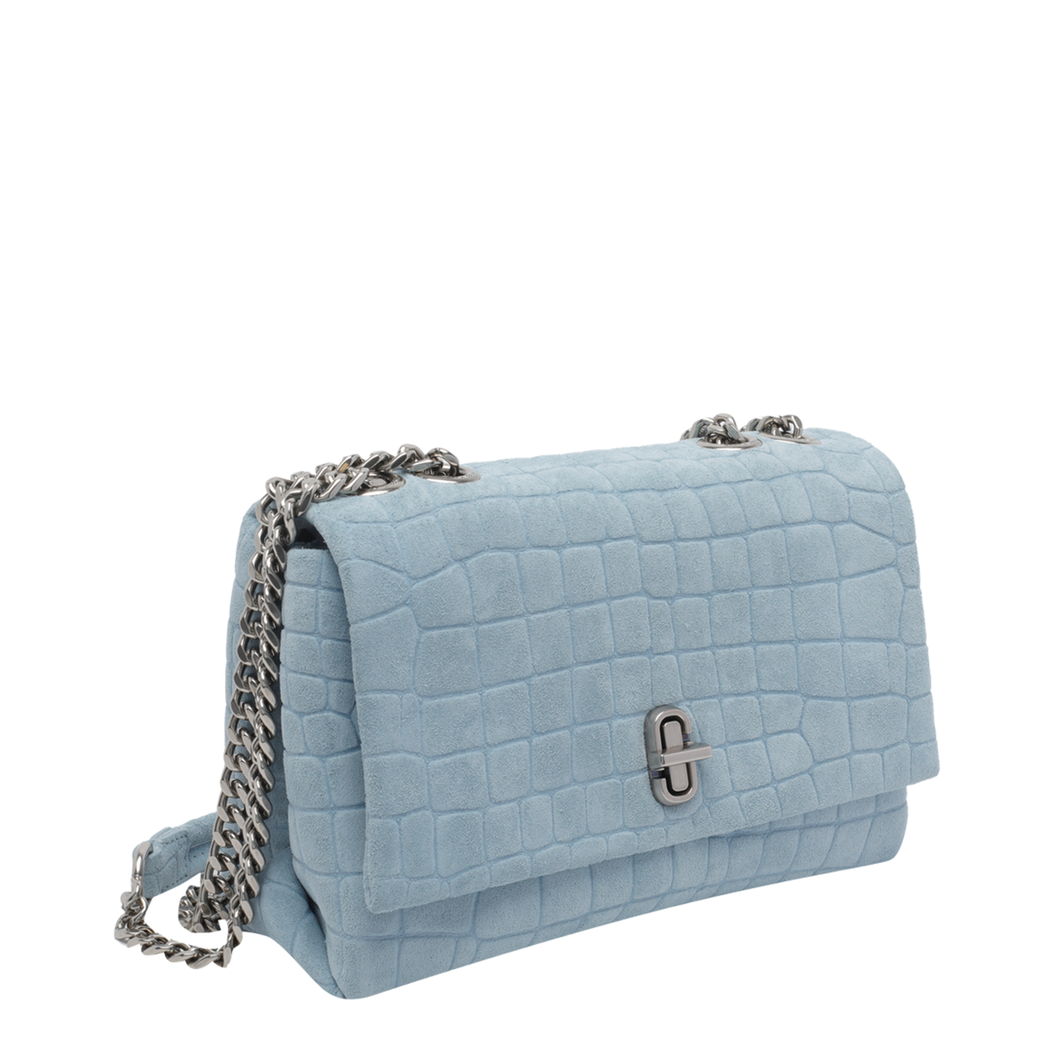 Slim Croc Suede Dual Chain Shoulder Bag - Blue - Image 2