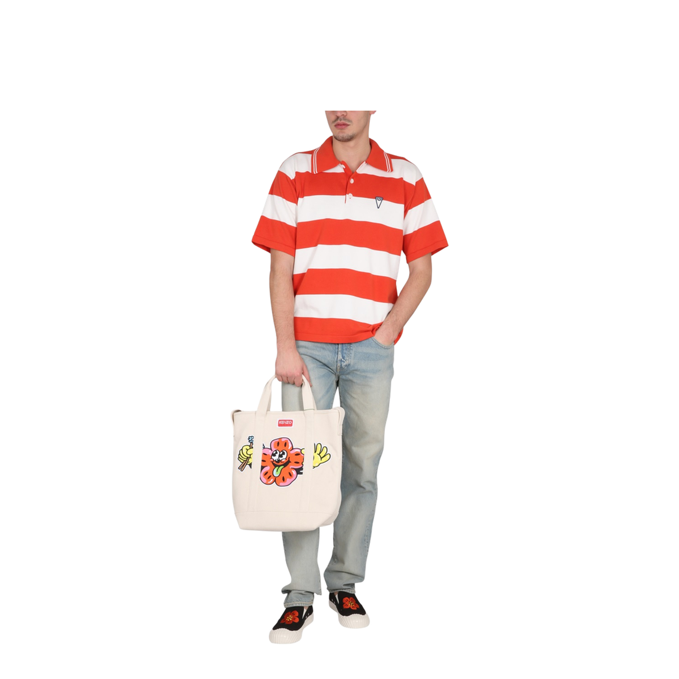 Orange Striped Cotton Polo Shirt - Image 2