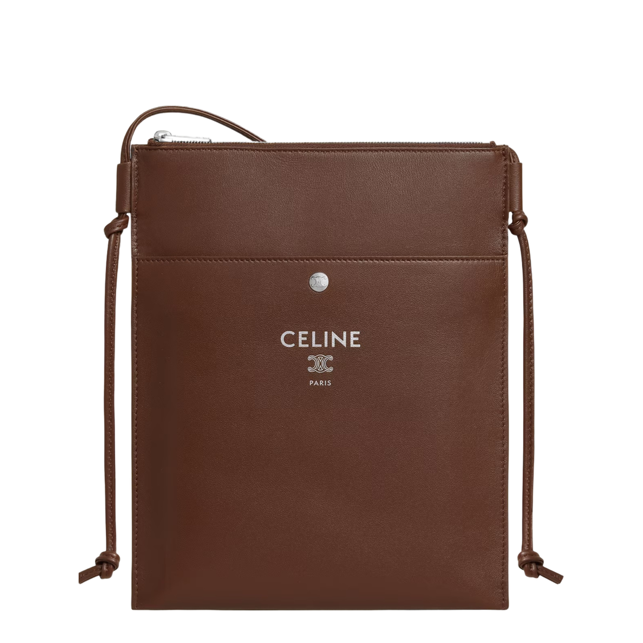 Logo Printed Sharp Leather Crossbody Bag - Brown - Image 1