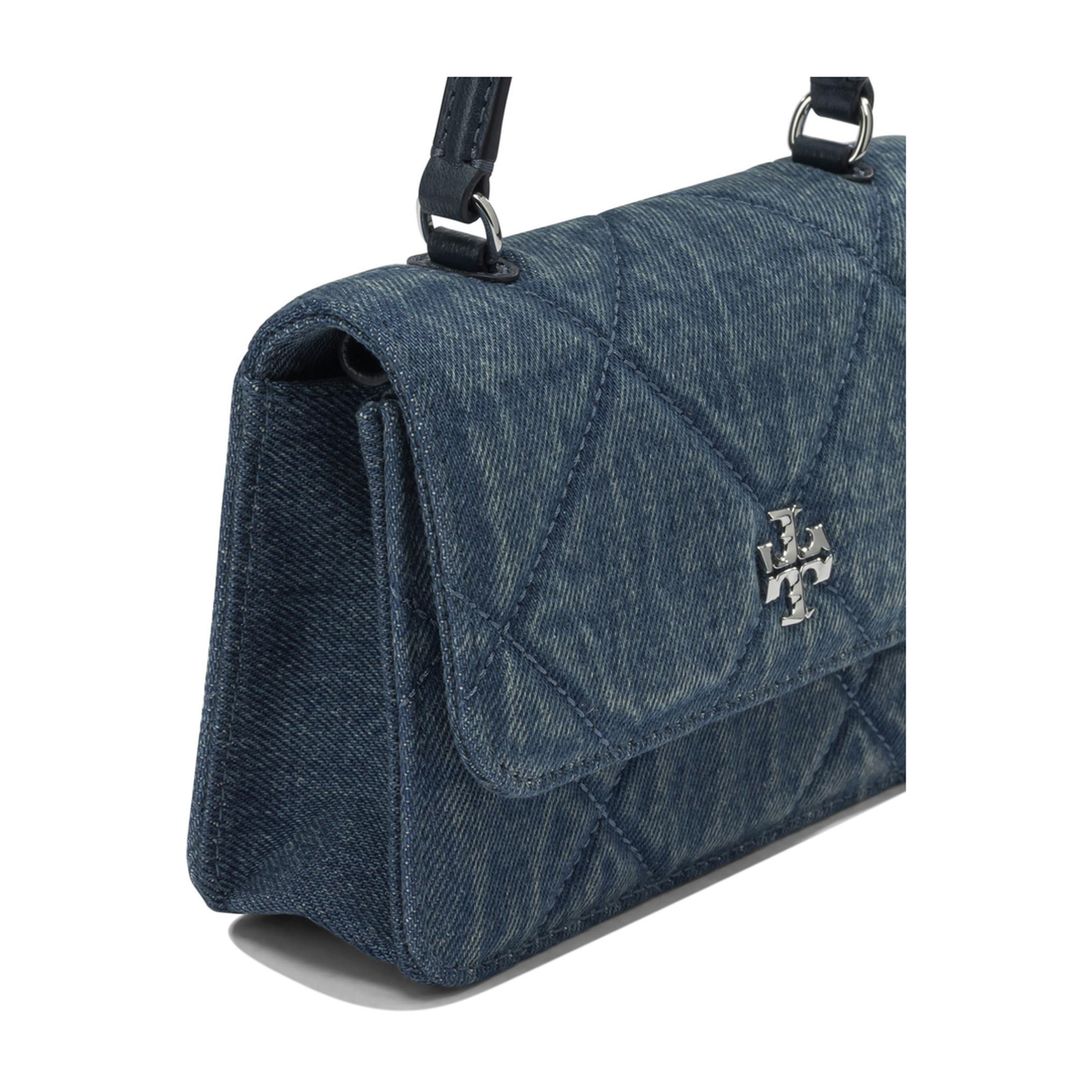 Diamond Quilt Mini Chain Denim Handbag - Blue - Image 5