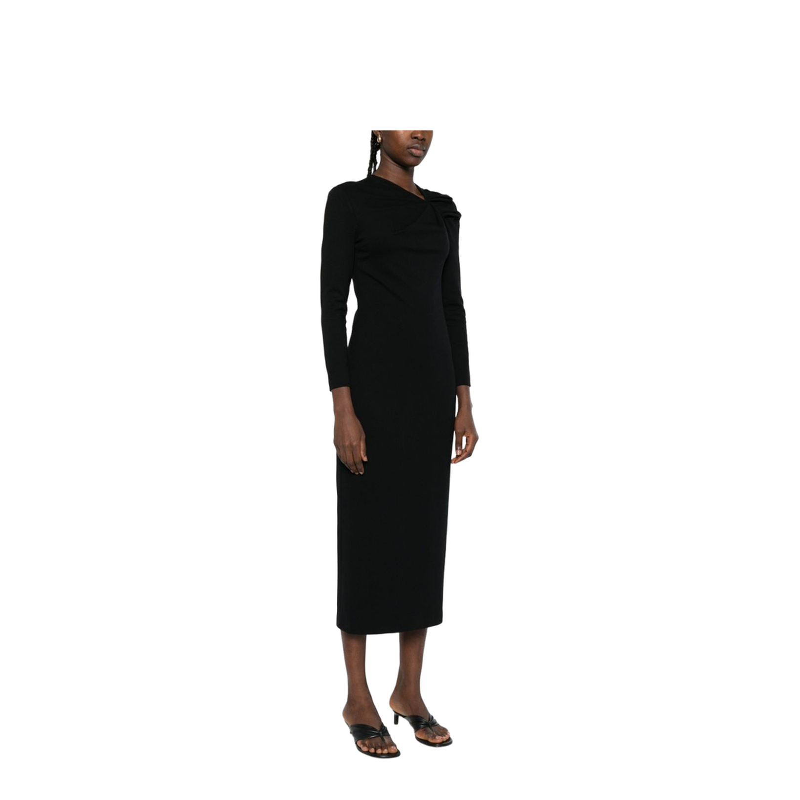 Long Dress with Gathering Detail in Stretch Milano Stitch - Image 3