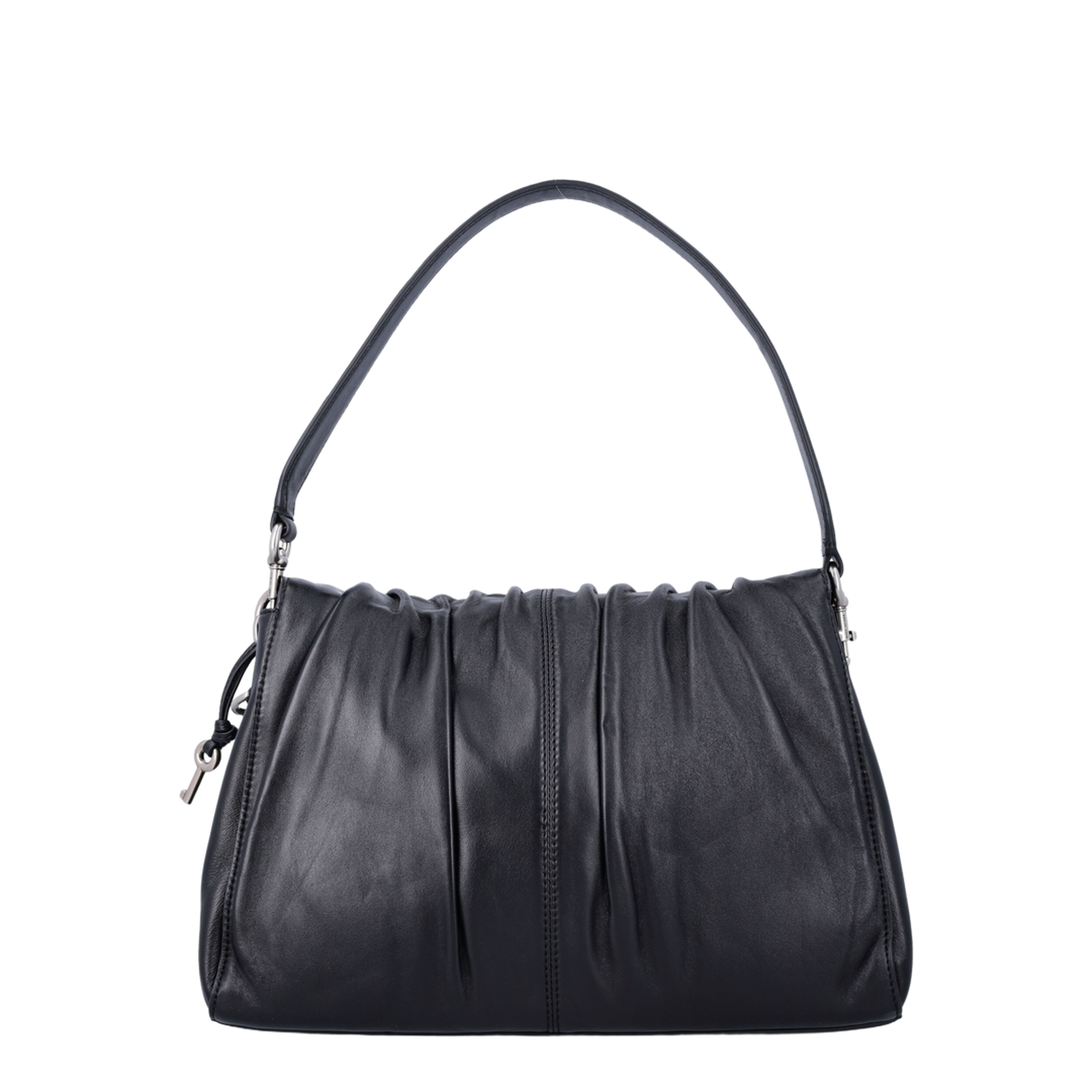 Ruched Detail Leather Crossbody Bag - Black - Image 3