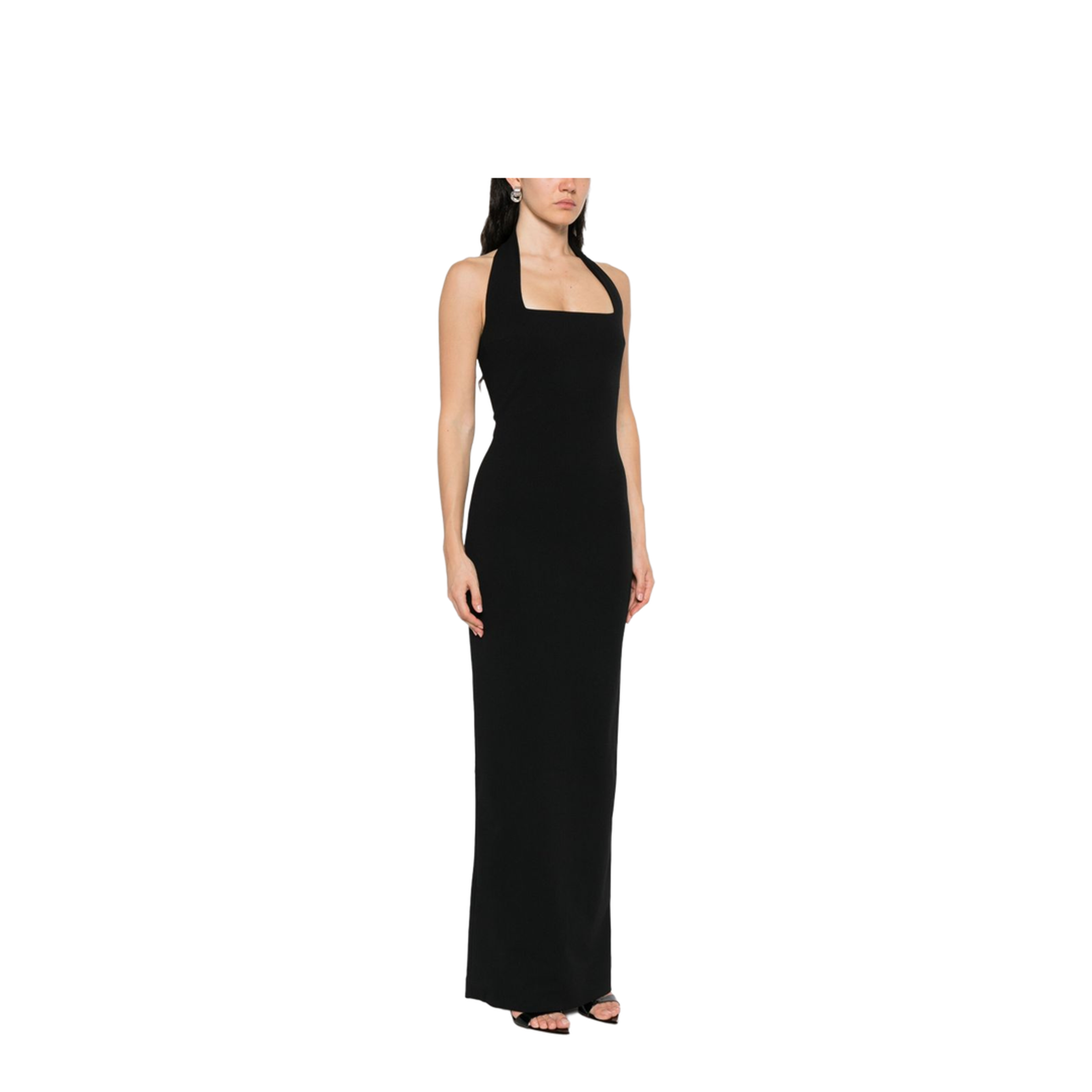Black Rear Zip Fastening Halterneck Square Neck - Image 3
