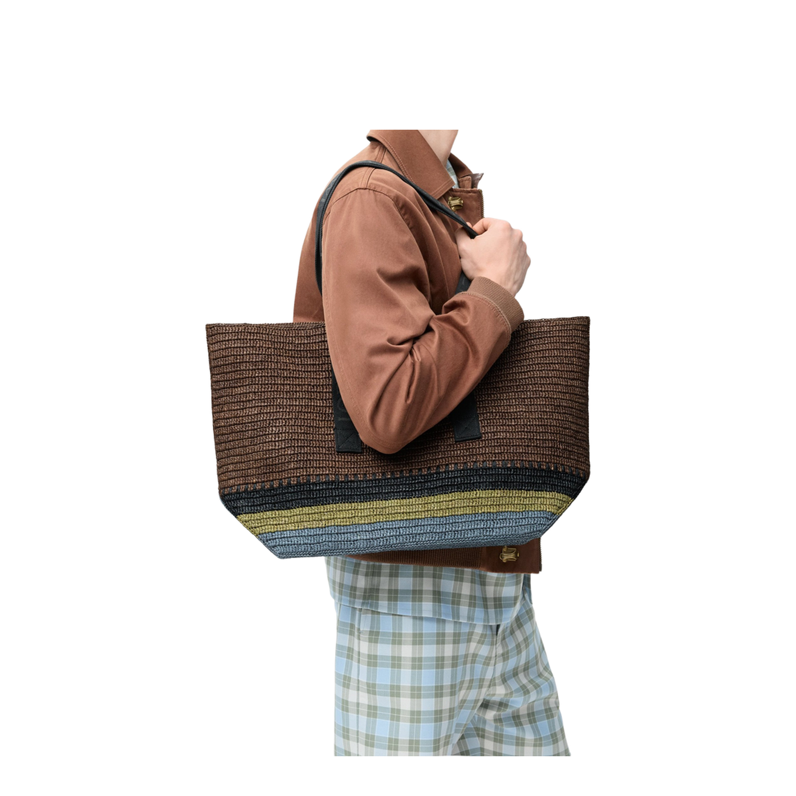 Fold Raffia Tote Bag - Brown - Image 4