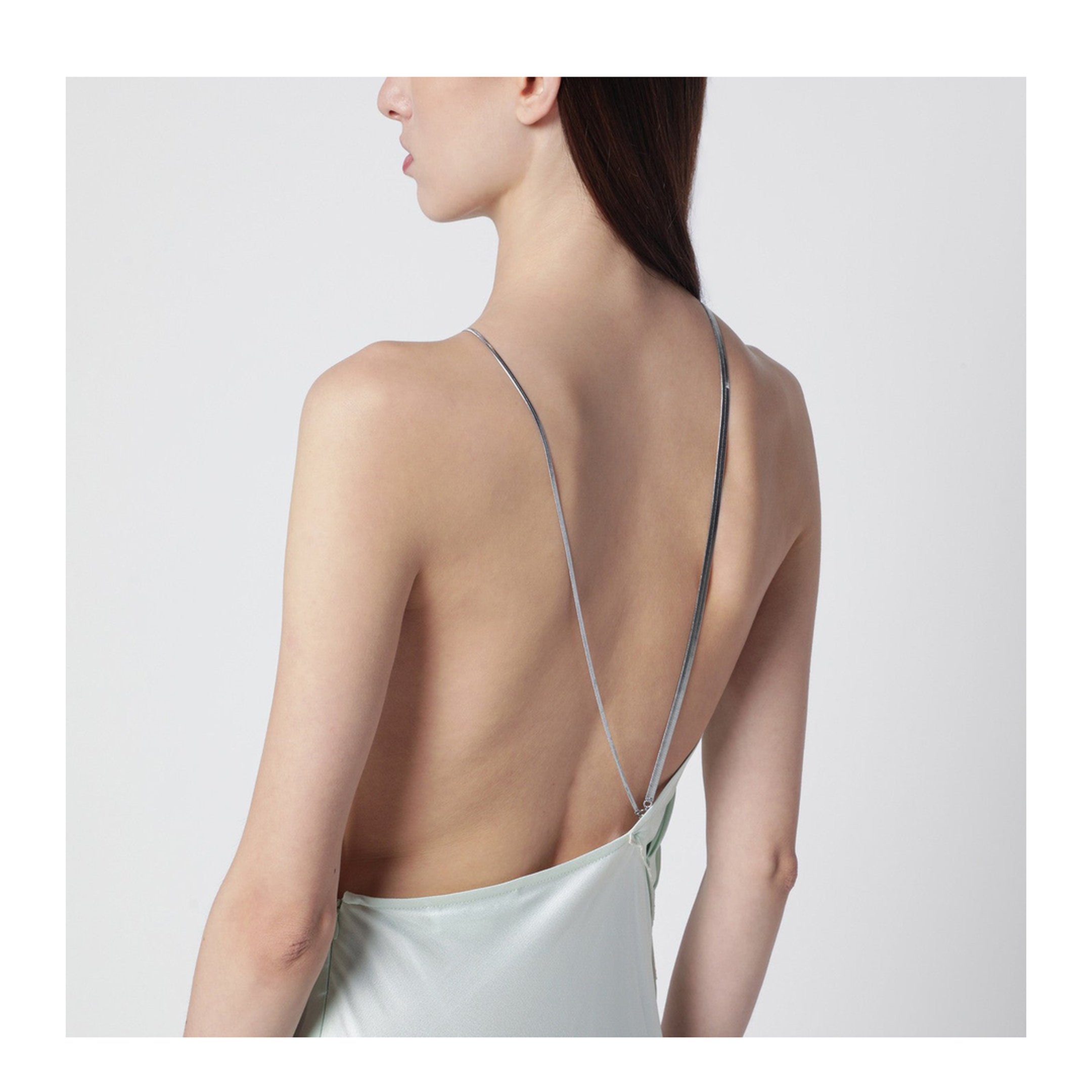 Aloe-coloured long dress with chain detail - Image 2