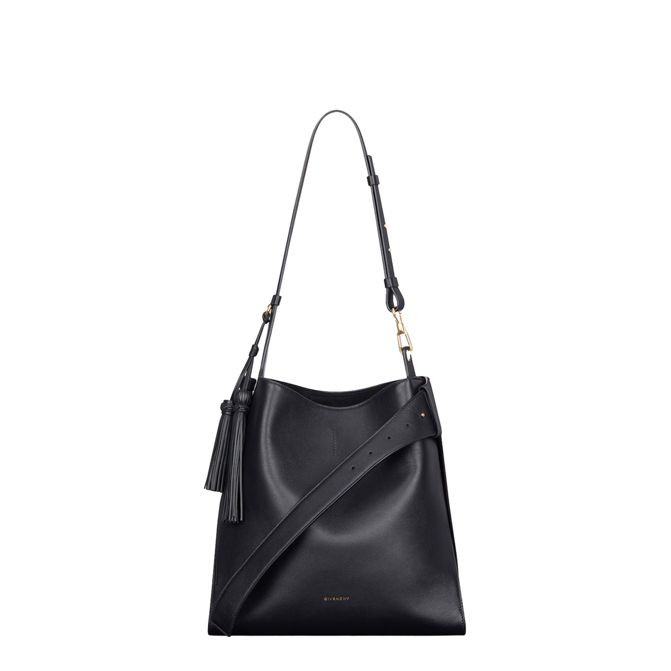 Medium Calfskin Belted Hobo Bag - Black - Image 1