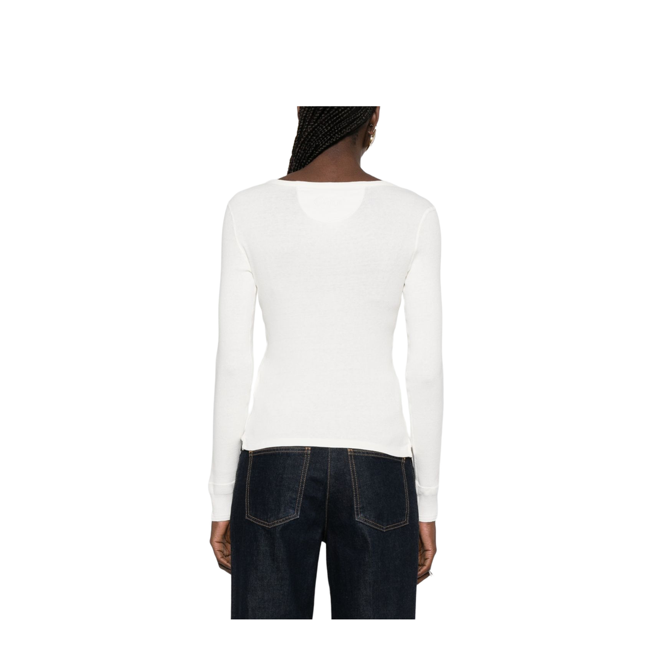 Scoop-neck Henley Shirt in Cotton Jersey White - Image 2