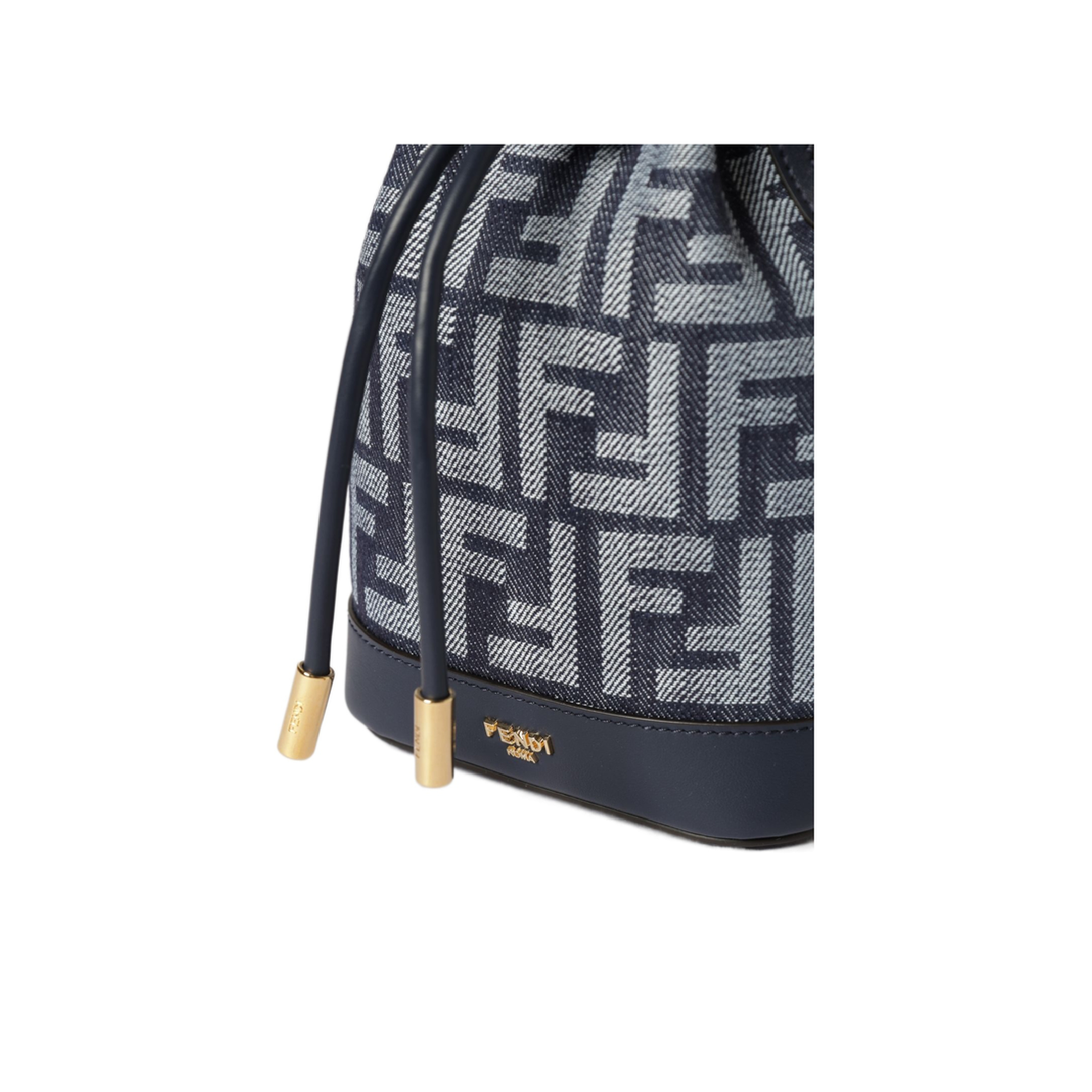 Mon Tresor Mini FF Jacquard Denim-Effect Bucket Bag - Dark Blue - Image 2