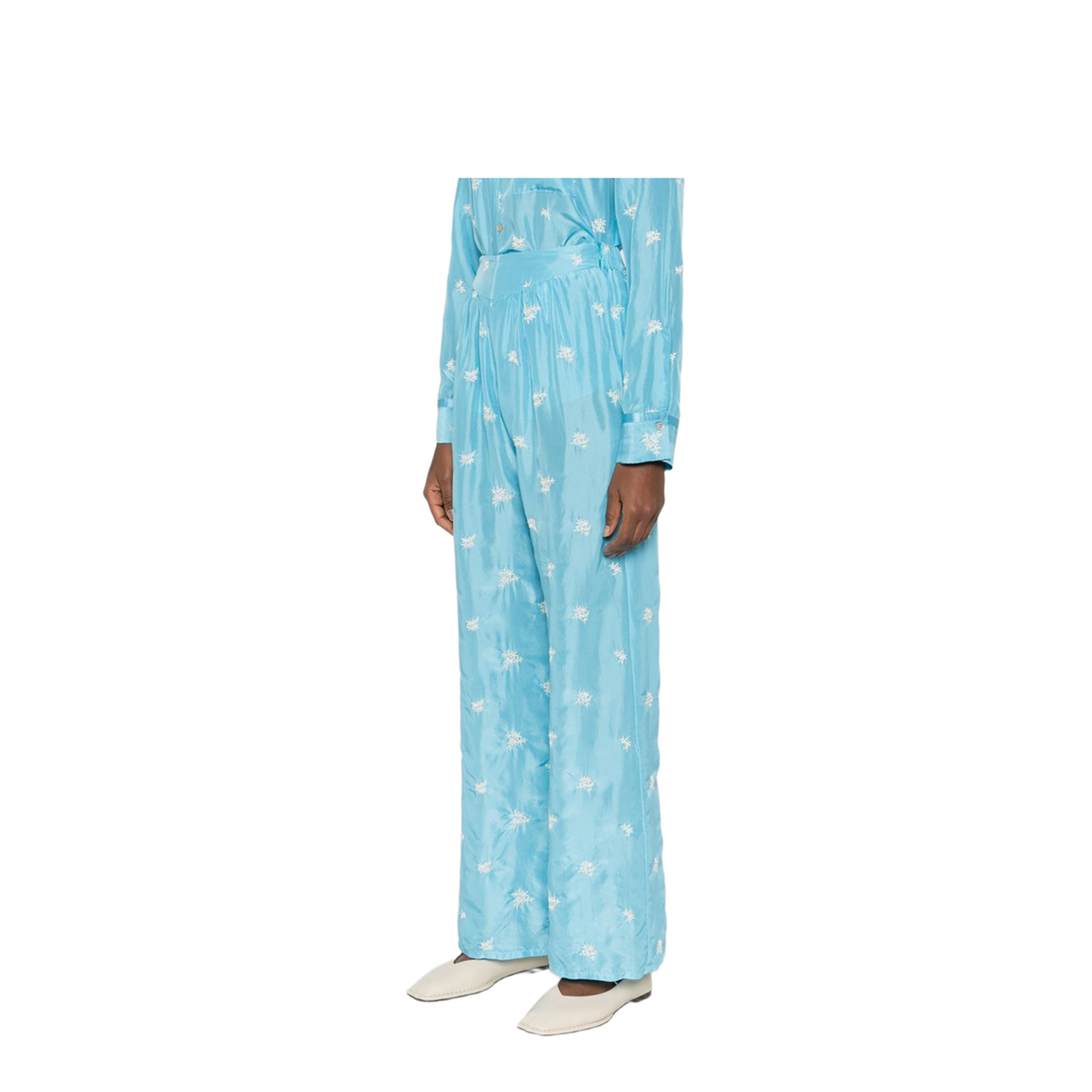 Embroidered Silk Trousers In Blue - Image 4