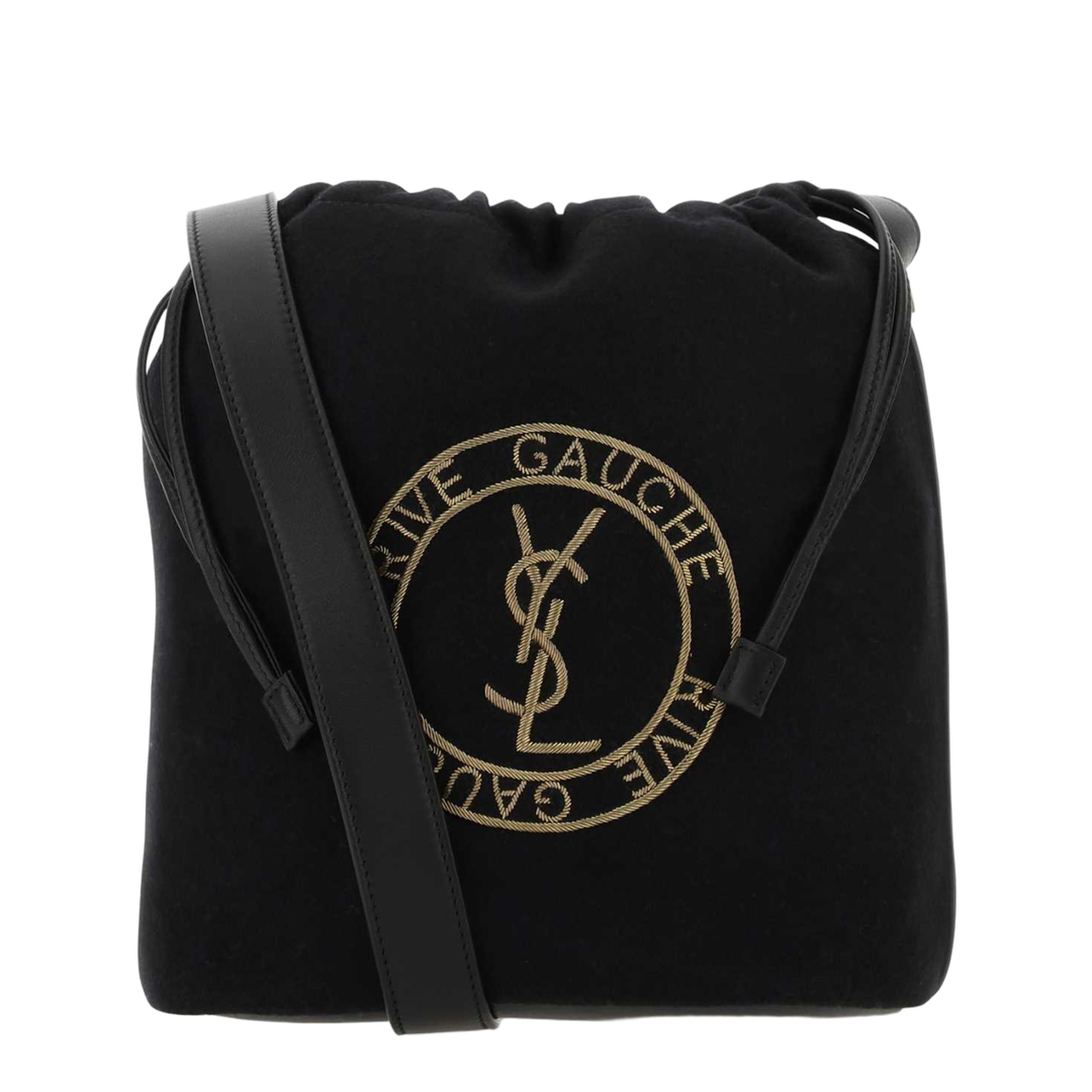 Drawstring Crossbody Pouch, Gold Hardware - Image 1