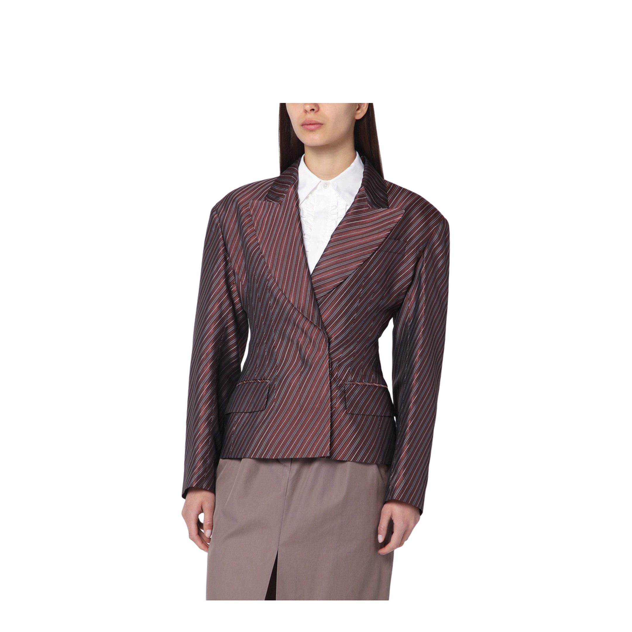 Burgundy Striped Jacket with Padded Balls - Image 1