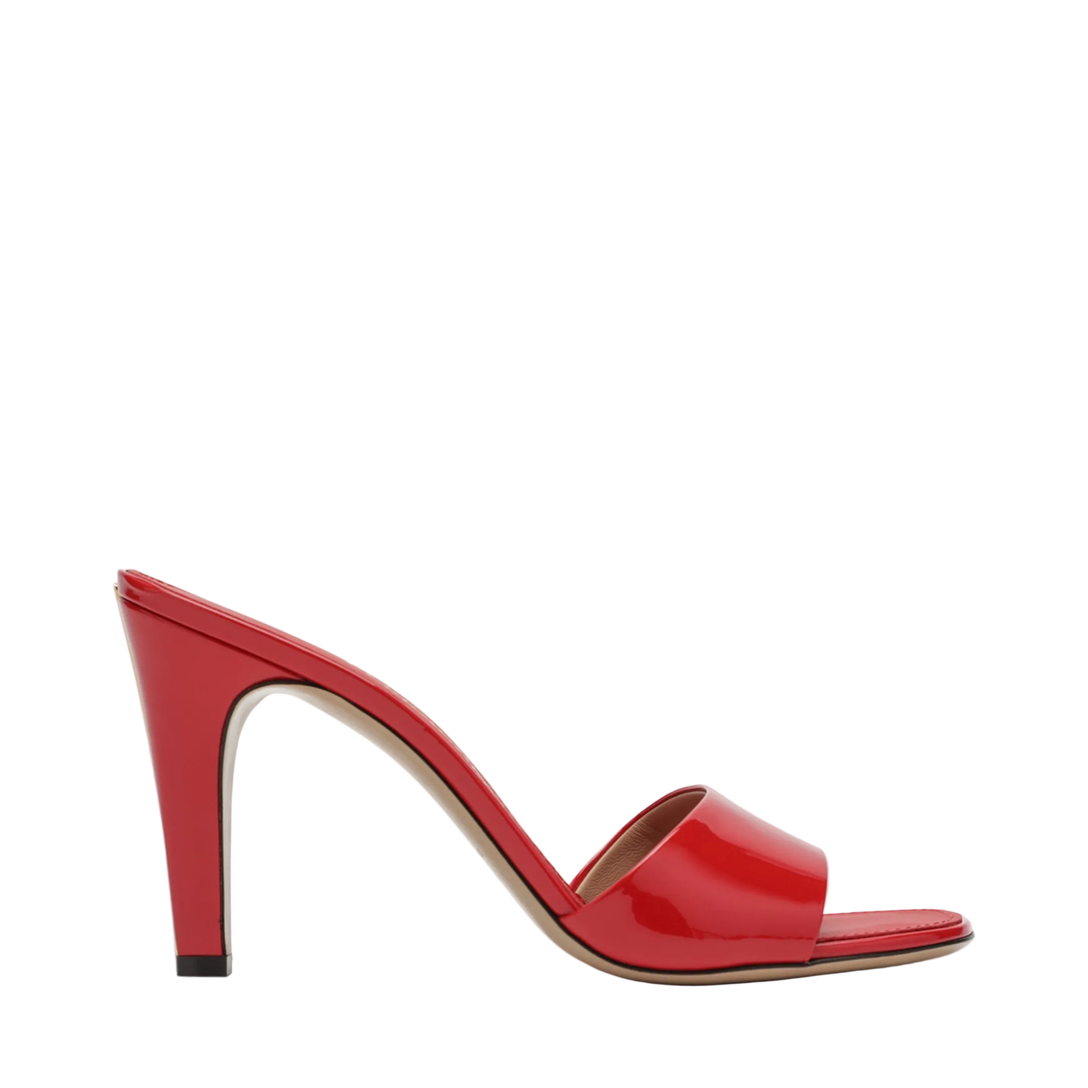 Fire Red Patent Leather Heeled Slides - Image 1