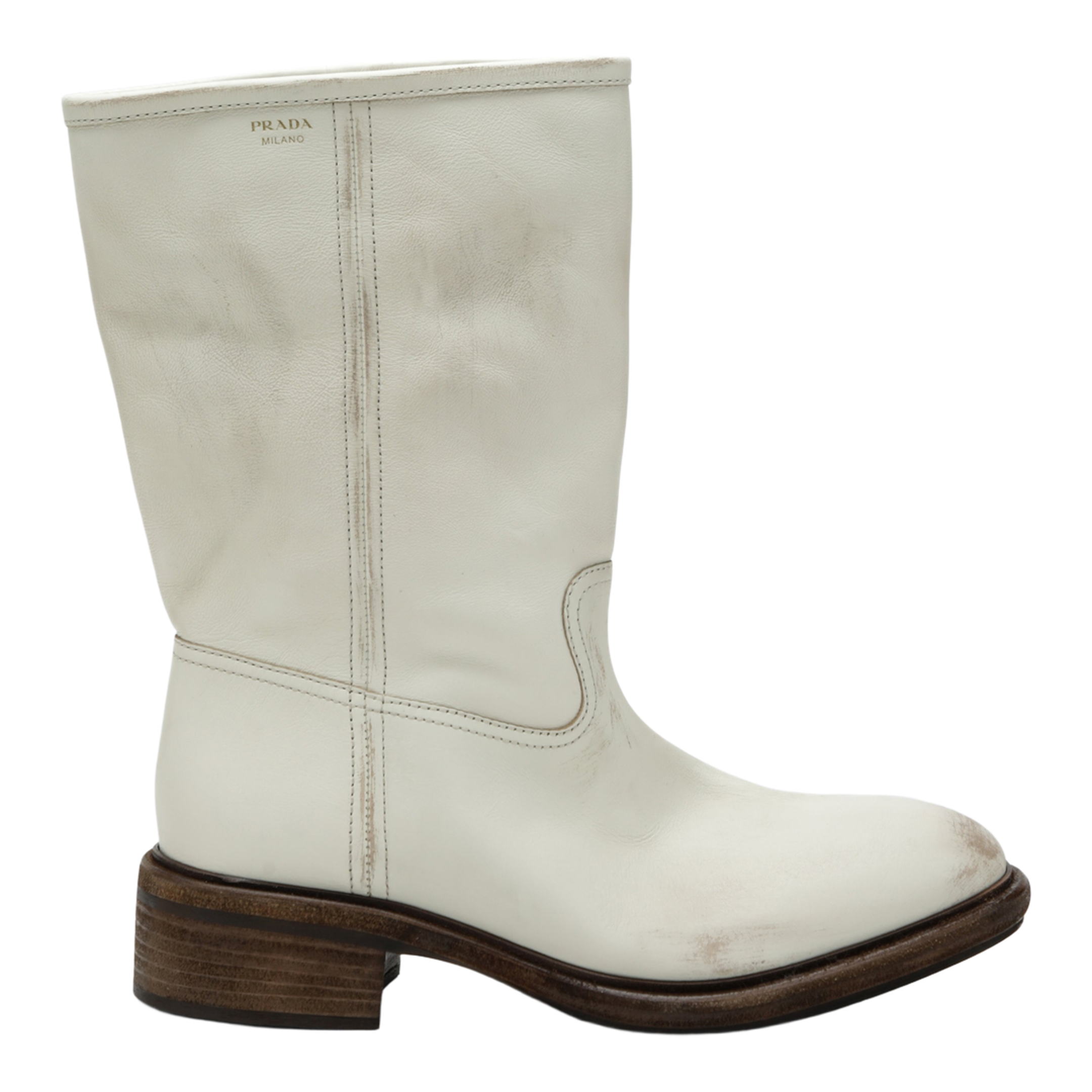 Talc-Colored Boots In Aged-Effect Leather - Image 1