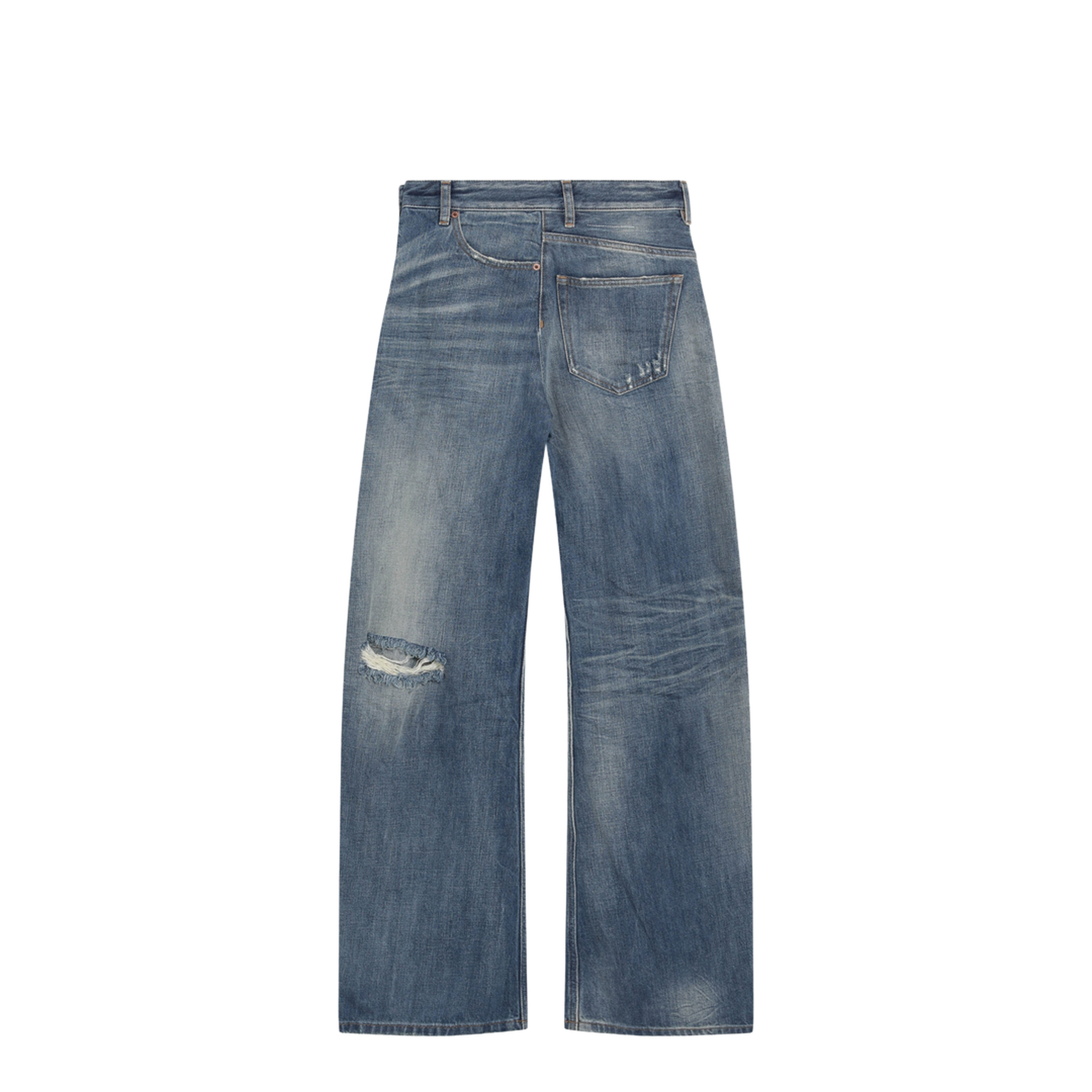 Distressed Wide-Leg Denim Jeans in Medium Blue - Image 2
