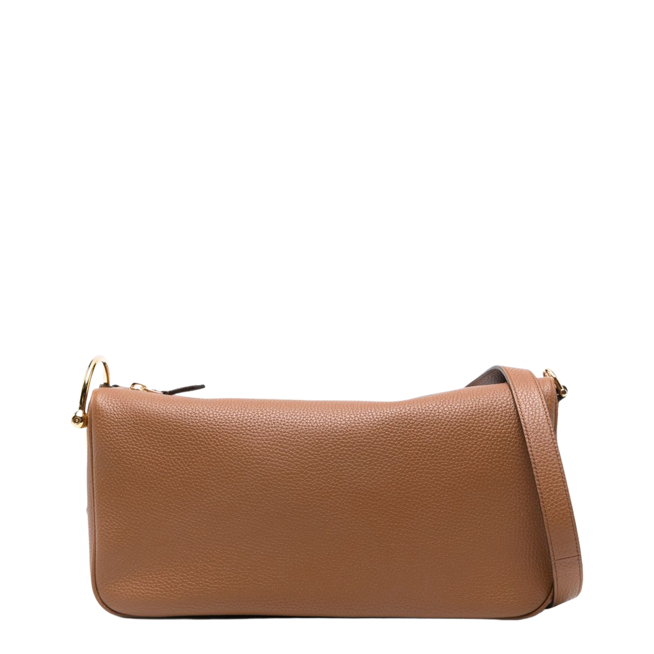 Half Horsebit Medium Grainy Leather Shoulder Bag - Brown Leather - Image 1