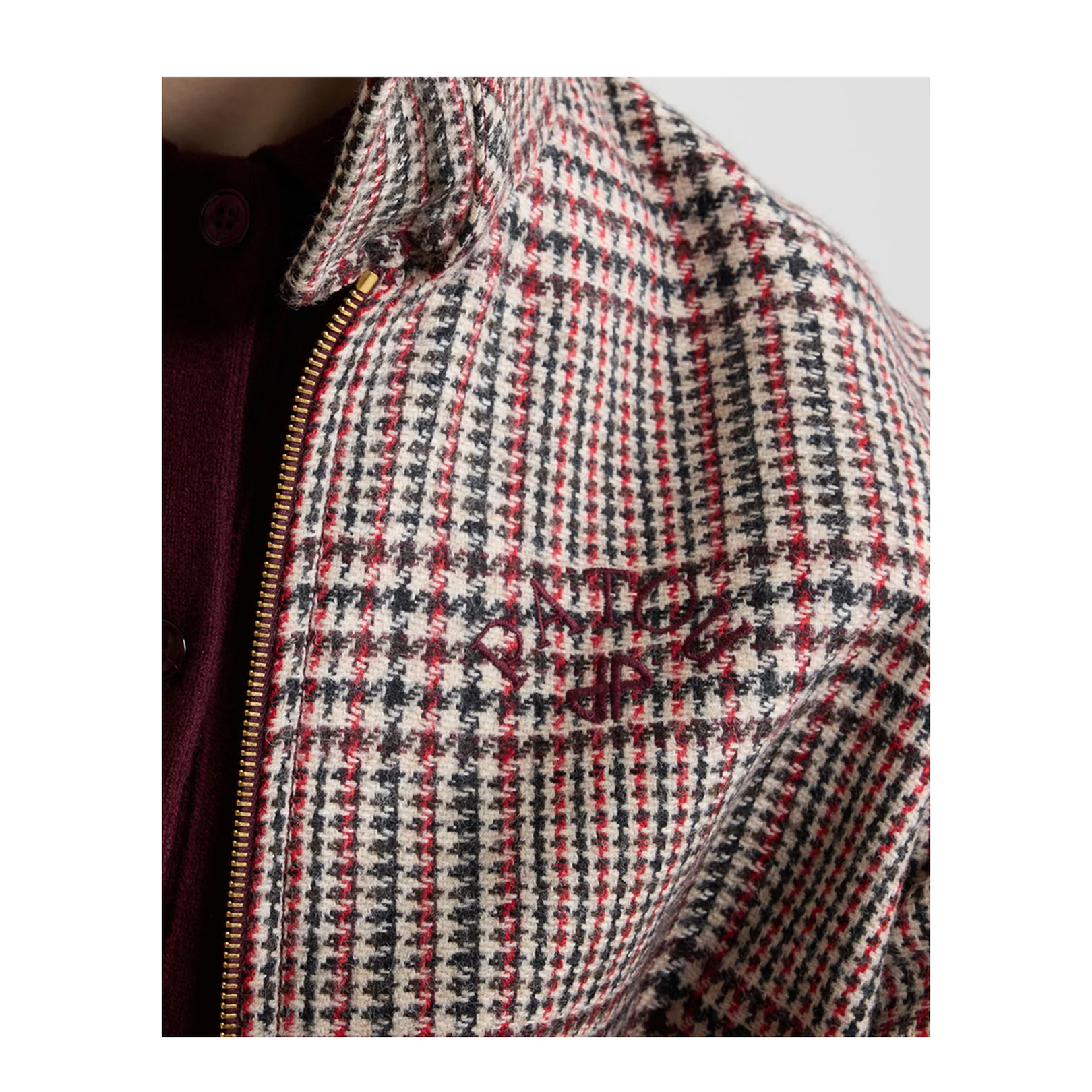 High Neck Bomber Jacket in Sustainable Wool Flannel - Image 2