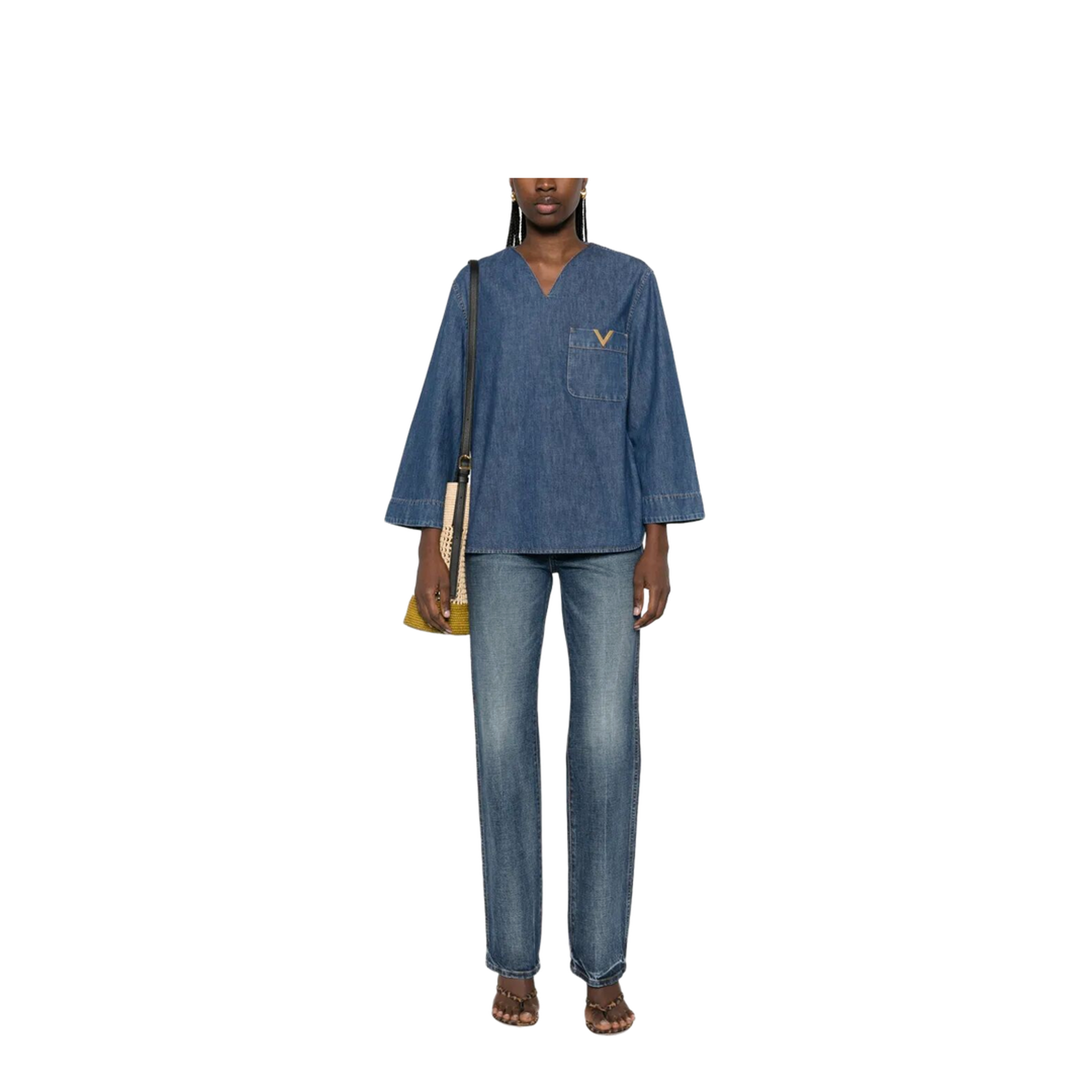 Cotton Denim Shirt - Blue - Image 2