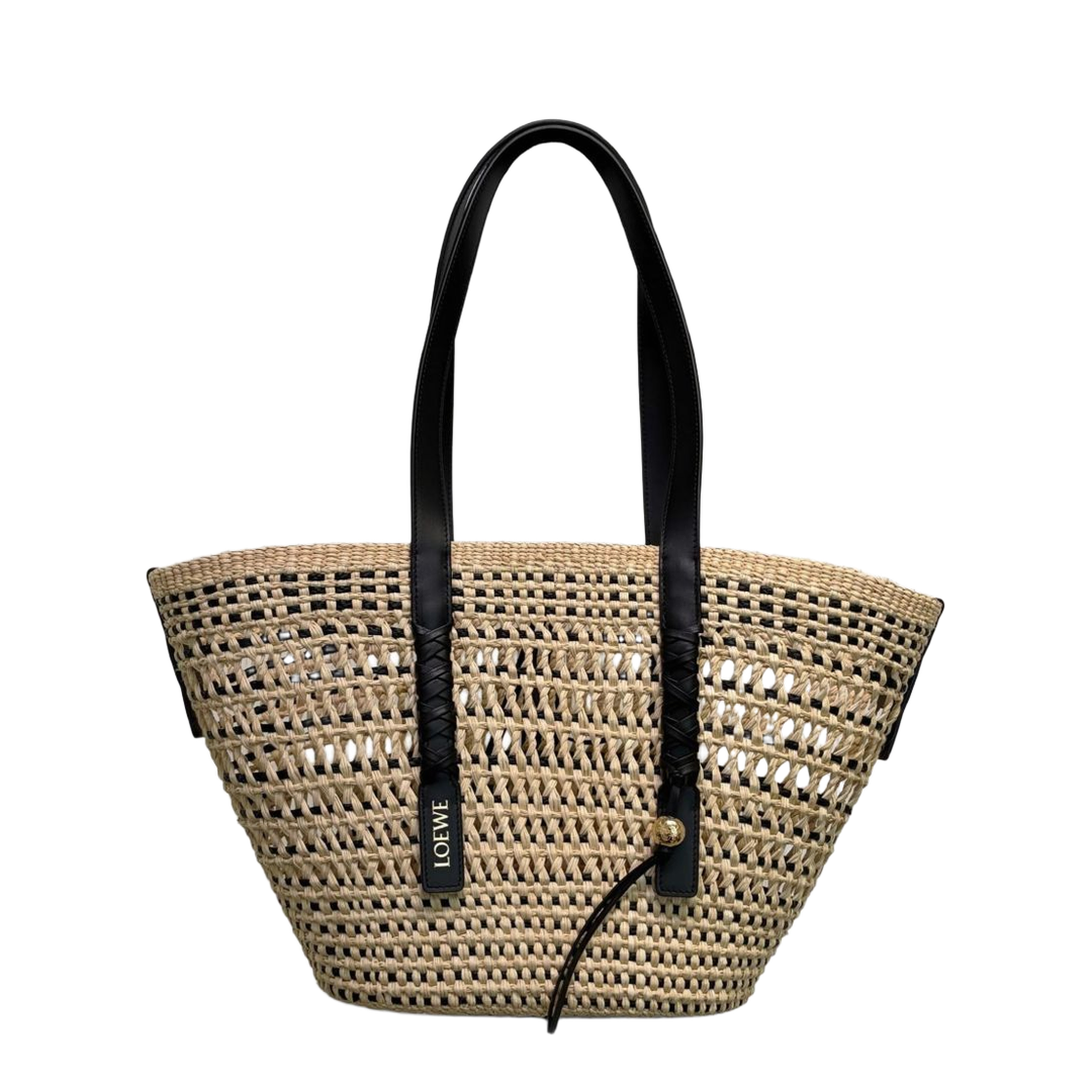 Paula's Ibiza Medium Iraca Palm Basket - Natural/Black - Image 1