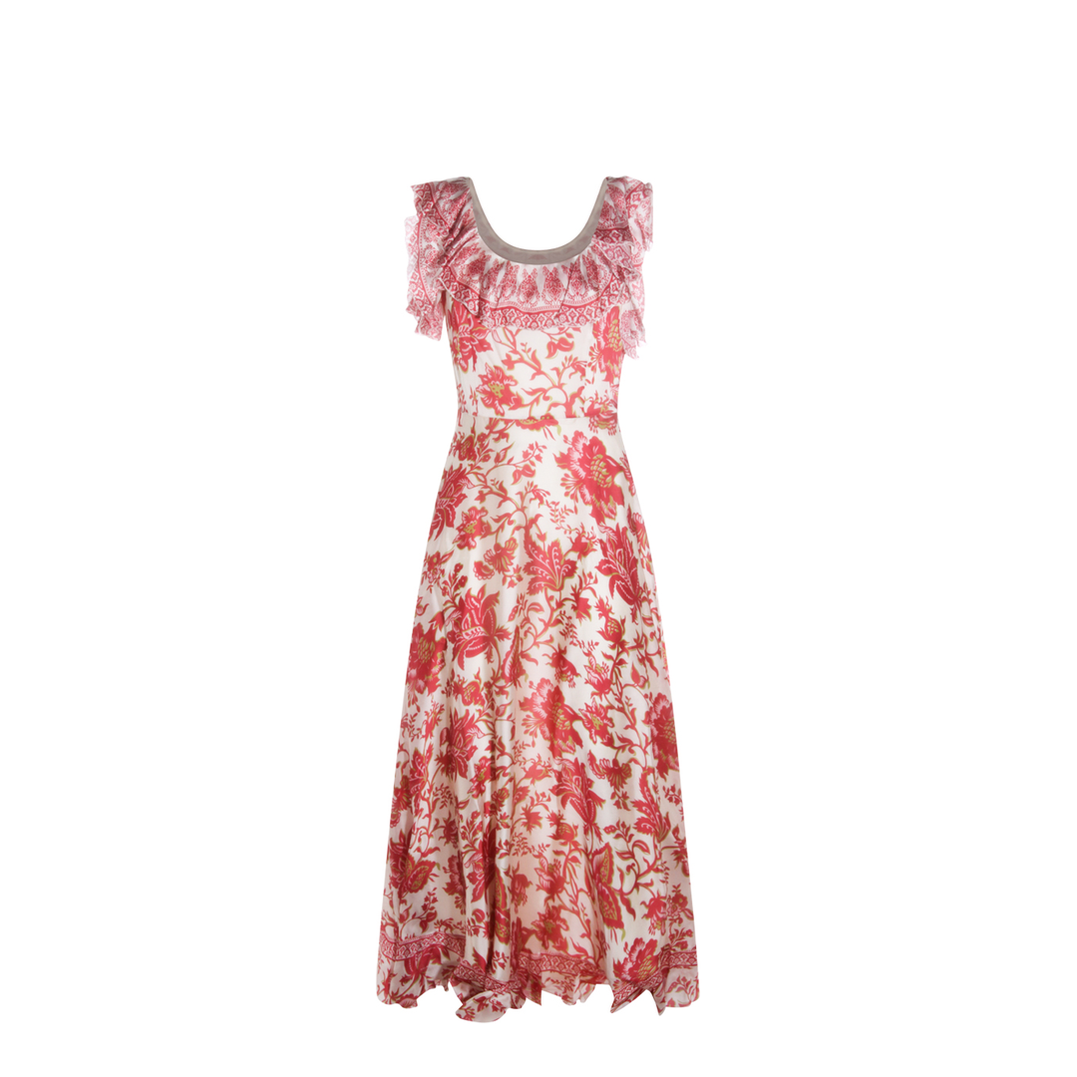 Floral Motif Silk Long Dress - Image 1