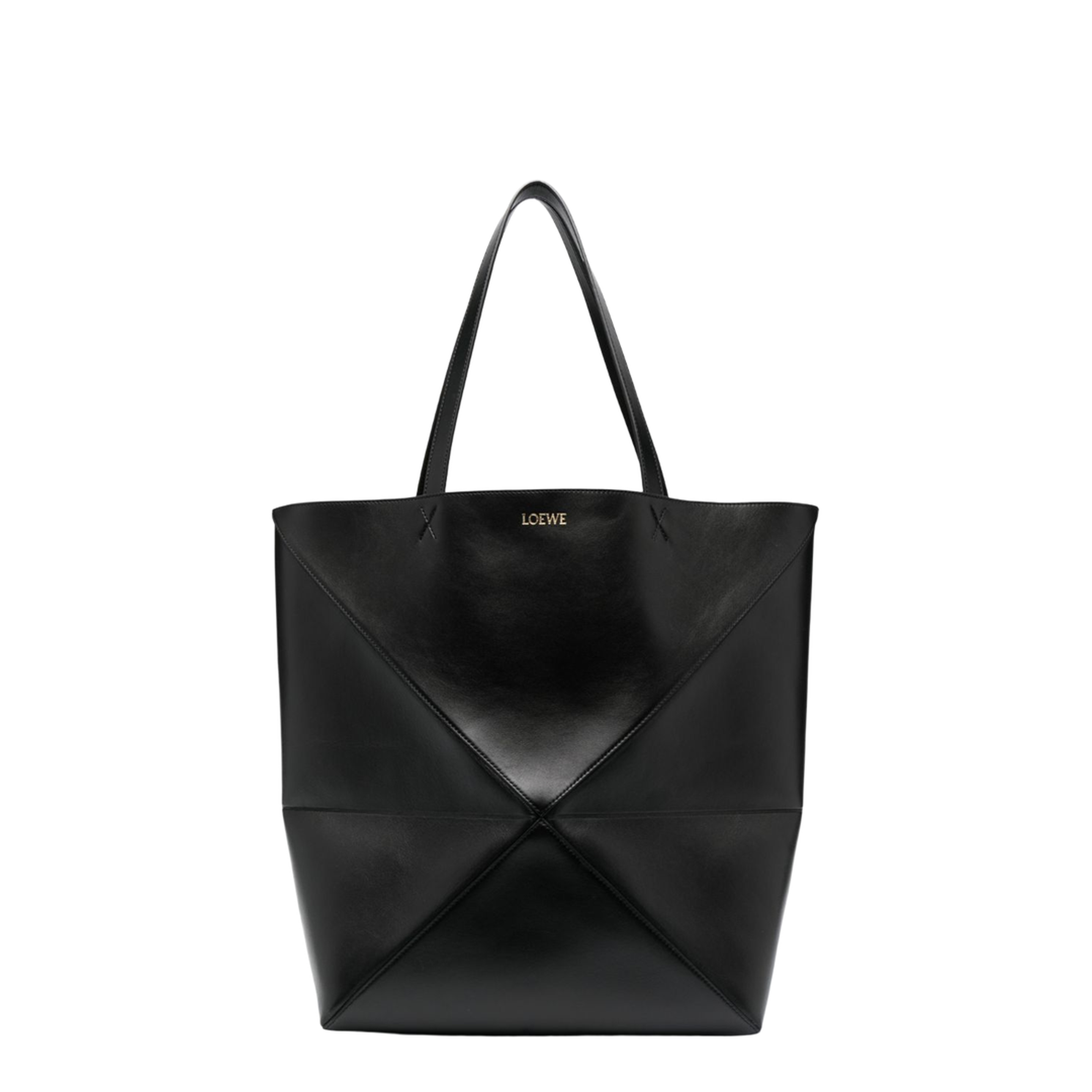 Puzzle Fold XL Shiny Calfskin Tote - Black - Image 1