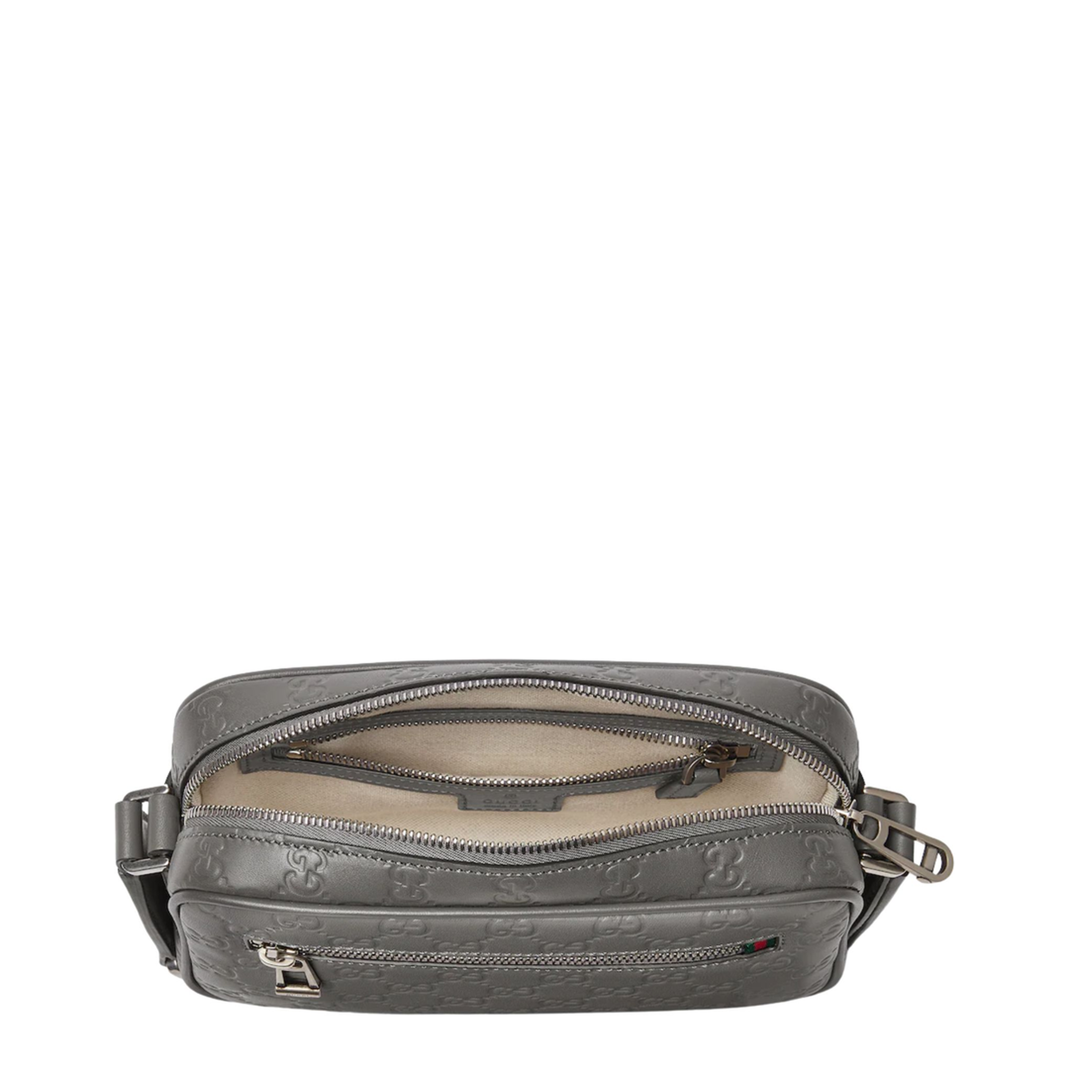 GG Emblem Small Smooth Leather Crossbody - Grey - Image 3