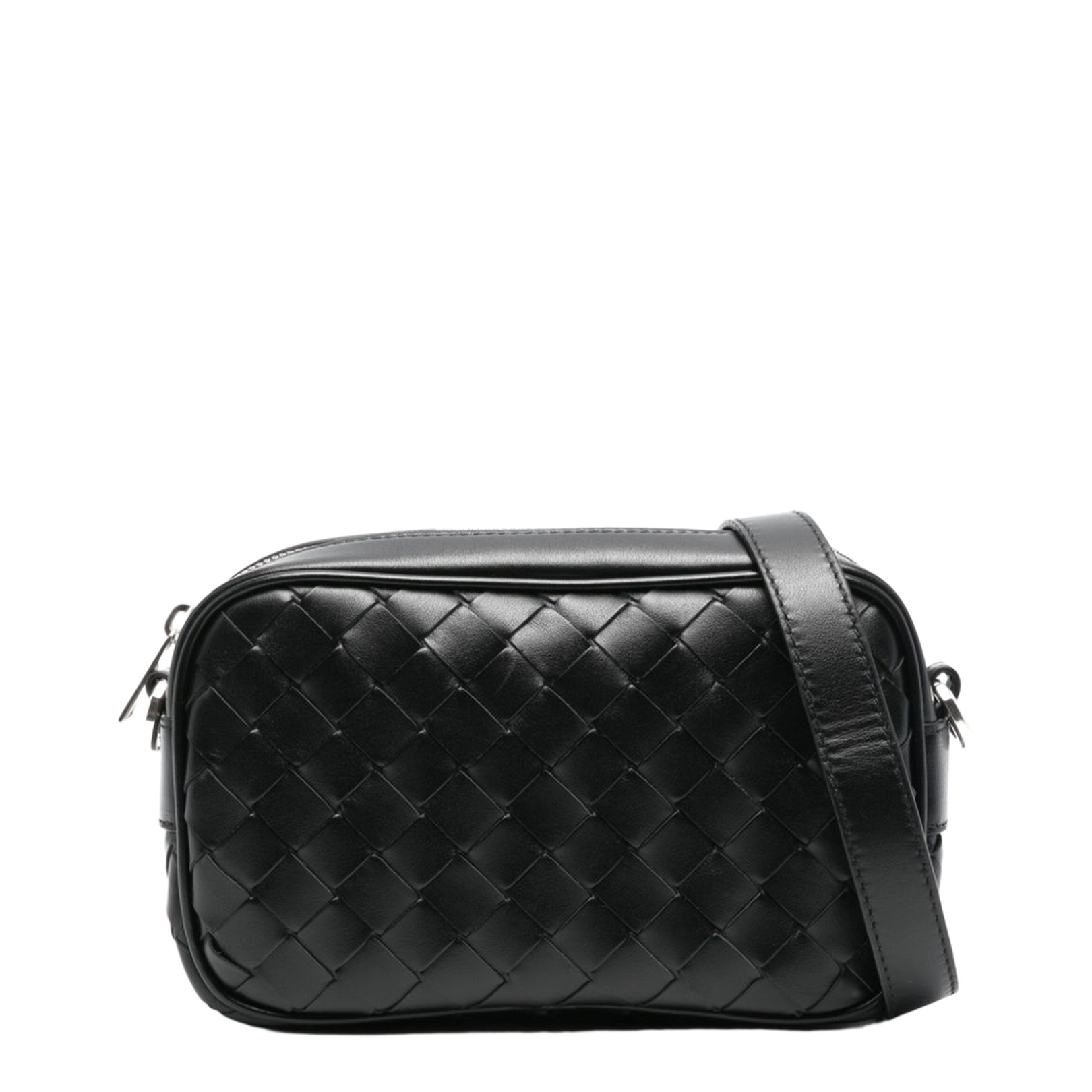 Intrecciato Mini Leather Camera Bags - Black - Image 1