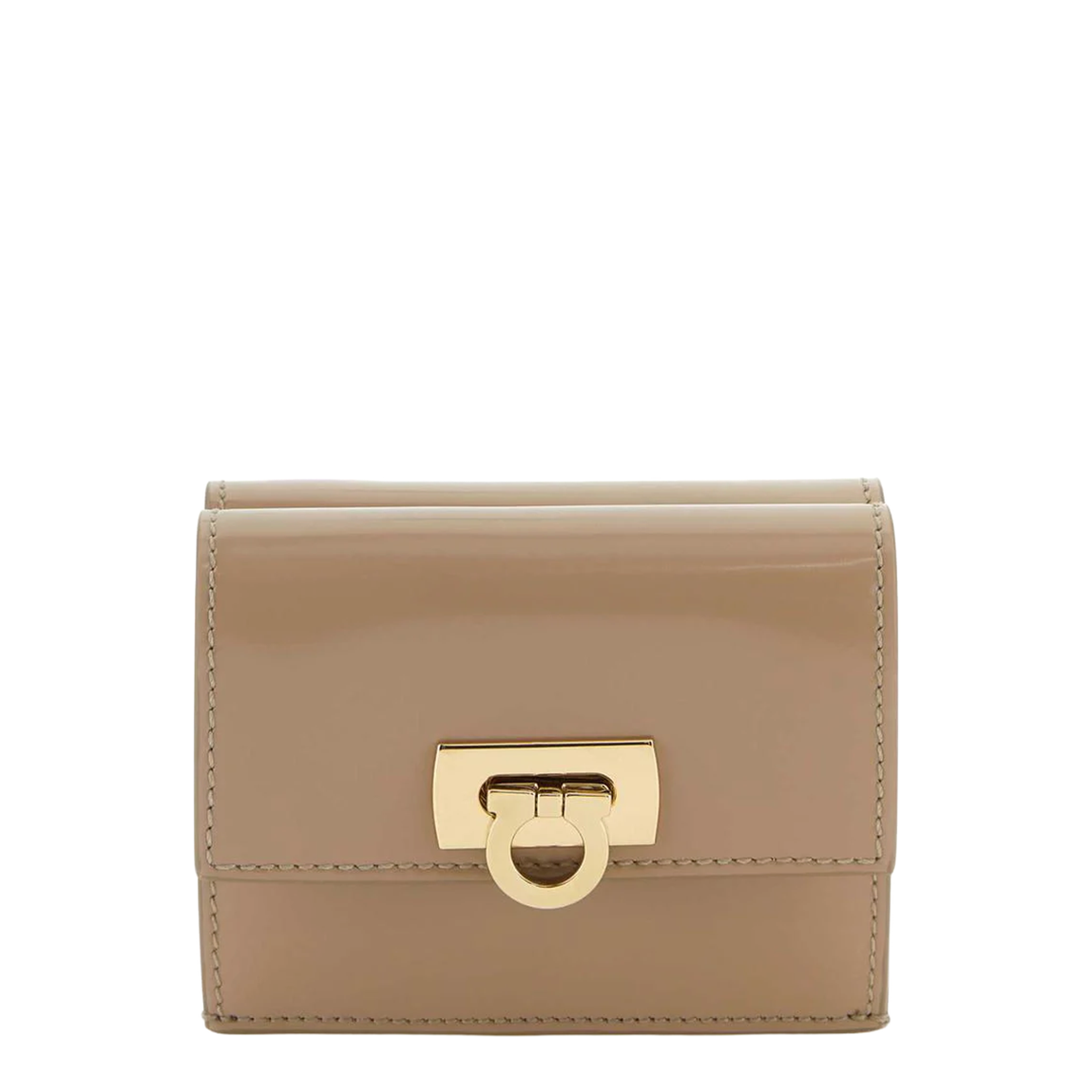 Gancini Compact Calfskin Wallet - Beige - Image 1