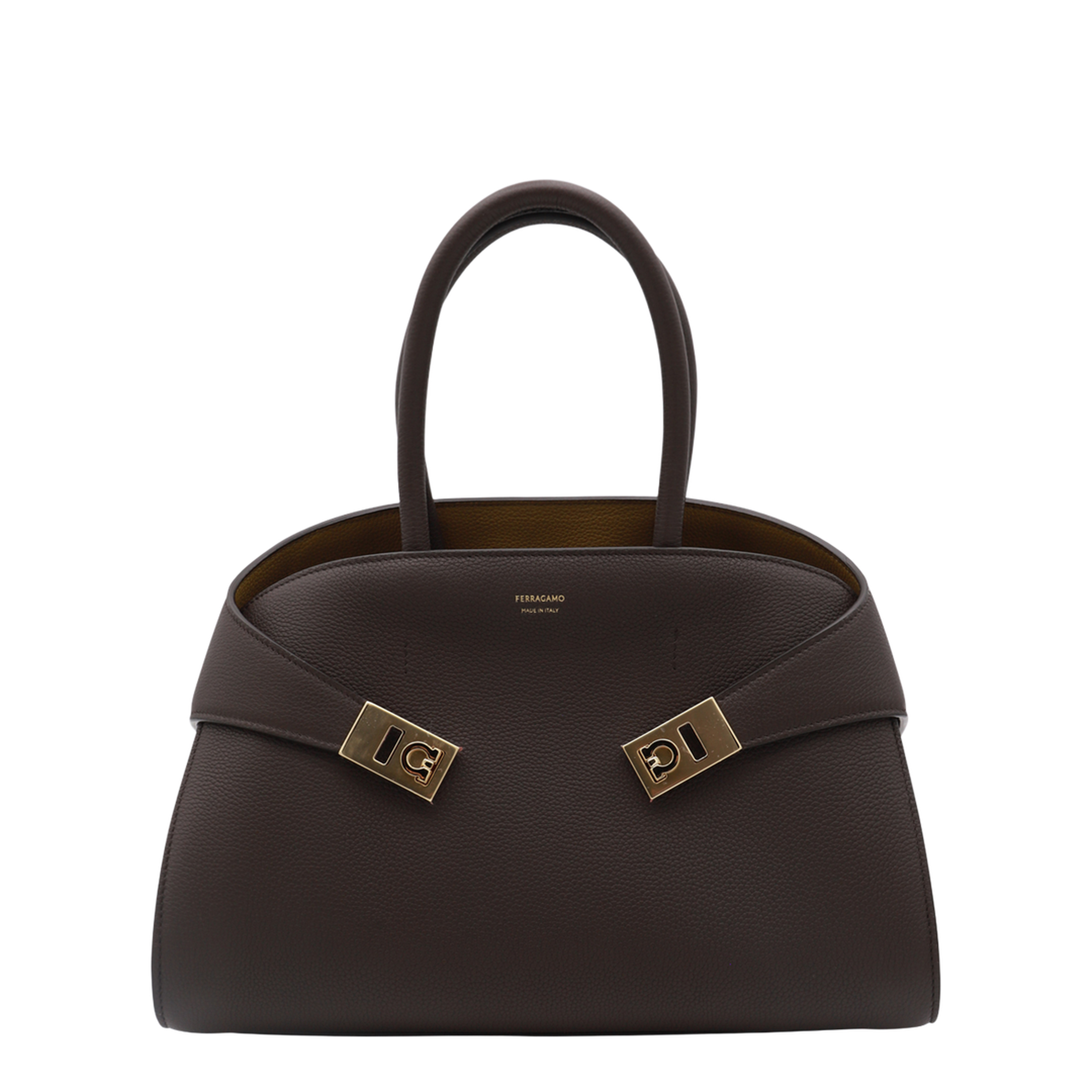 Hug Medium Hammered Calfskin Top Handle Bag - Testa Di Moro / Burnt Ocher - Image 2