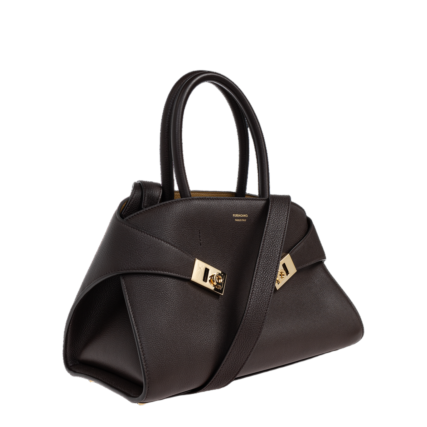 Hug Small Hammered Calfskin Top Handle Bag - Testa di moro - Image 4