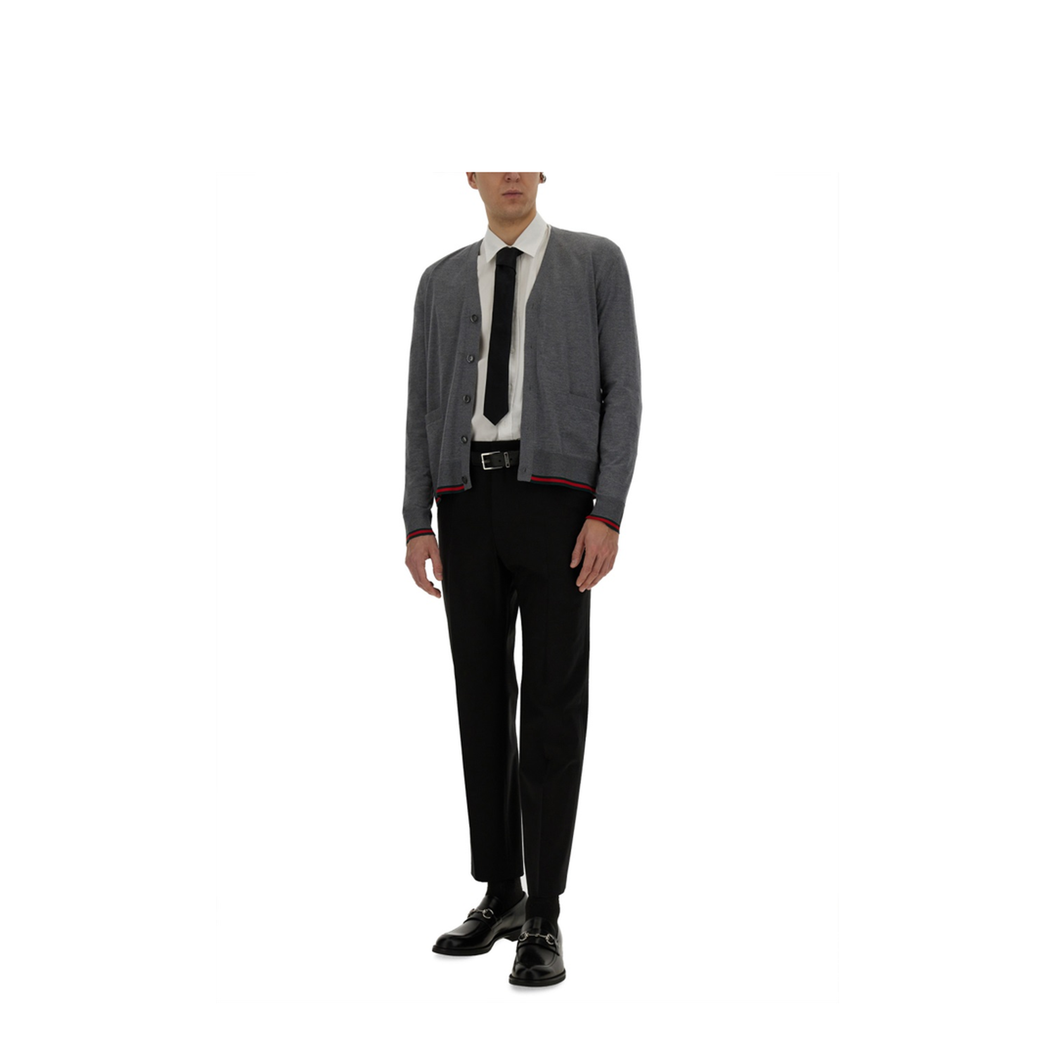 Wool Knit Cardigan with Web in Dark Grey - Image 2