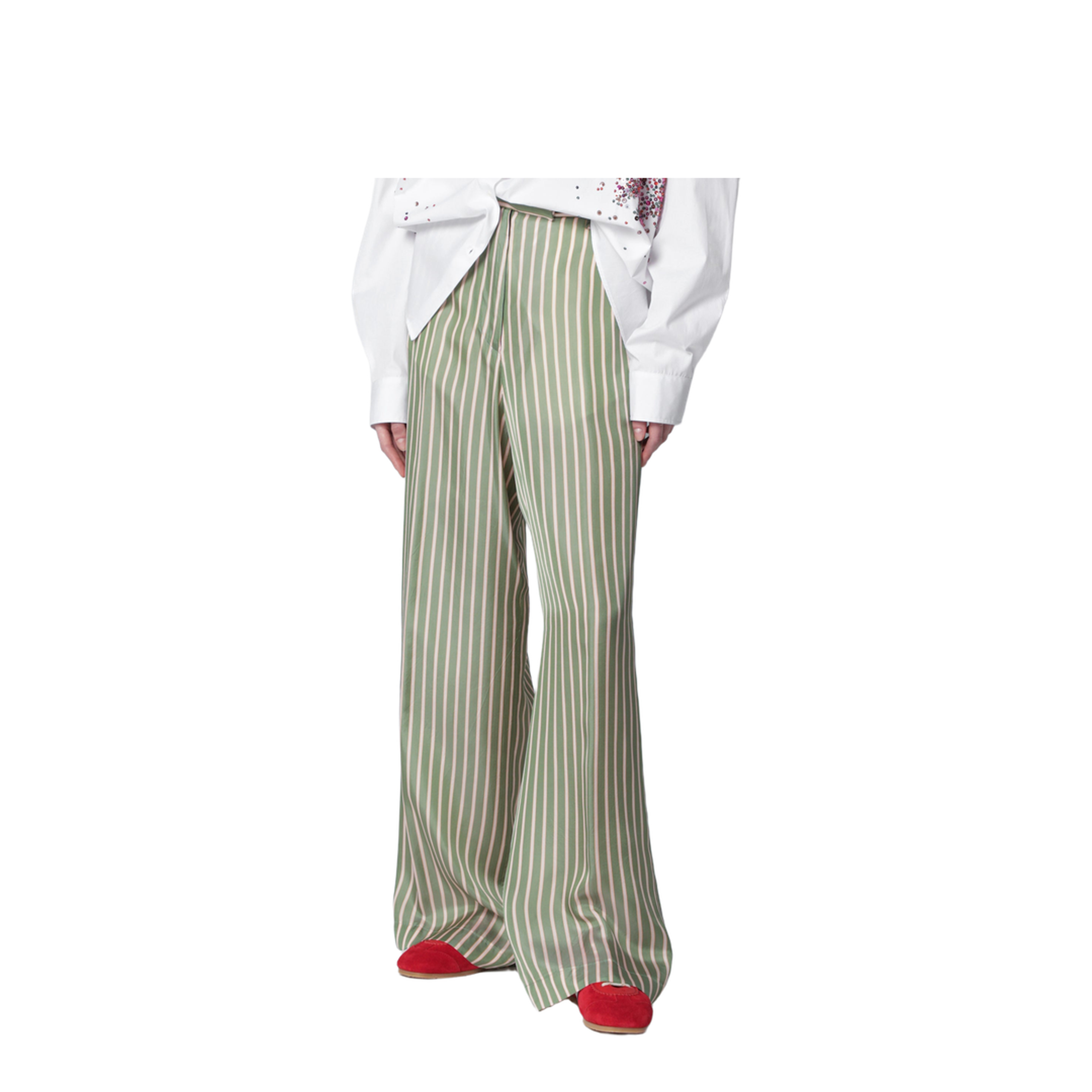 Wide-leg green striped trousers - Image 1