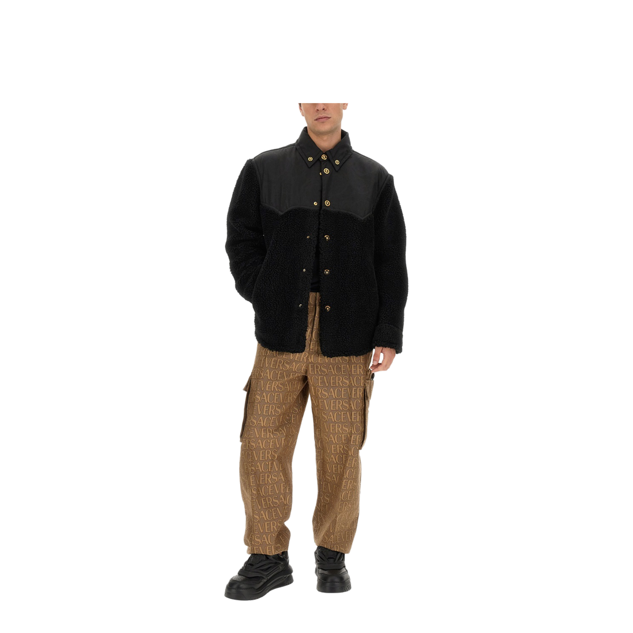 Faux Shearling And Technical Jacquard Jacket In Black - Image 2