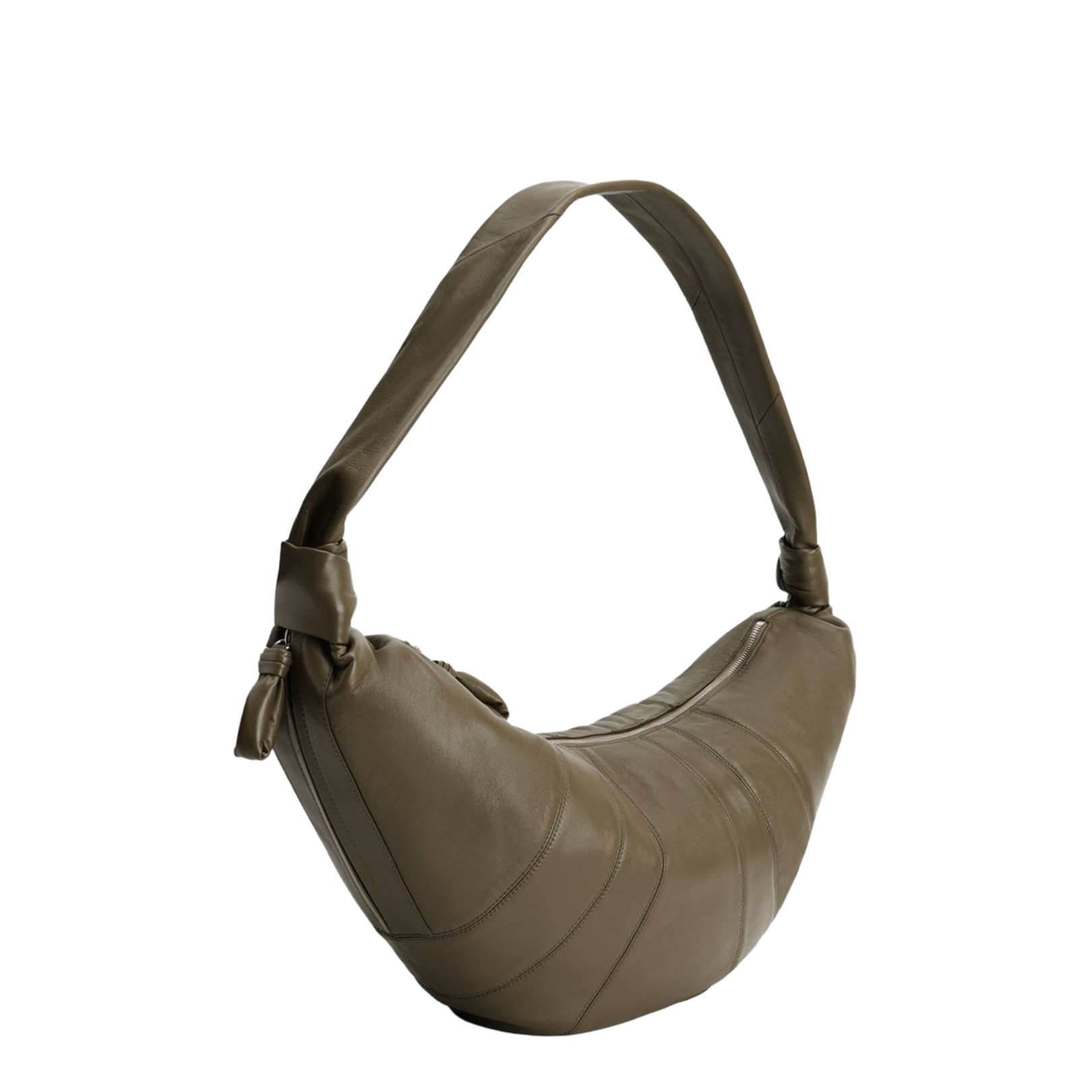 Khaki Leather Curved Shape Bag - Image 3