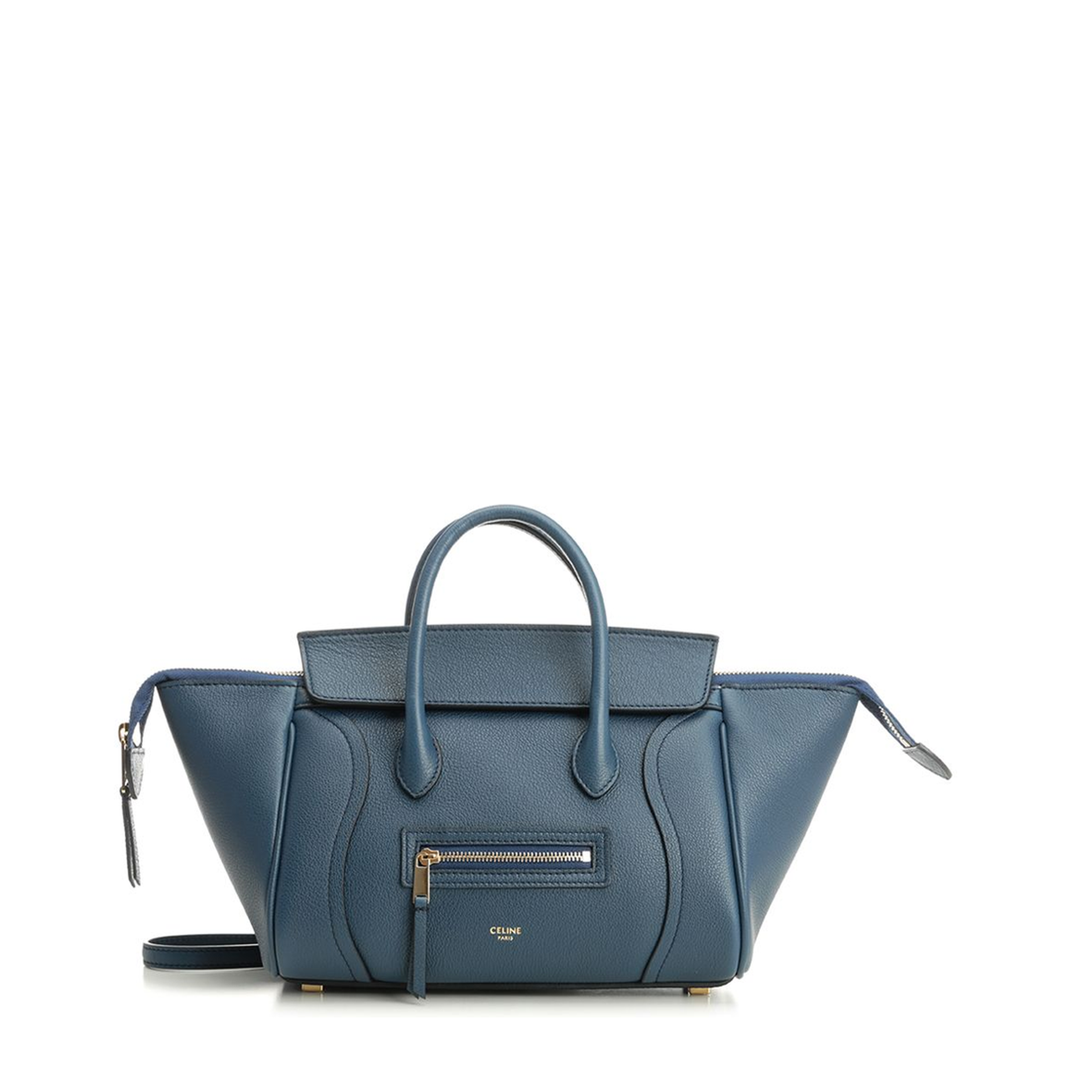 Little Luggage Small Grained Calfskin Top-Handle Bag - Teal Blue - Image 1