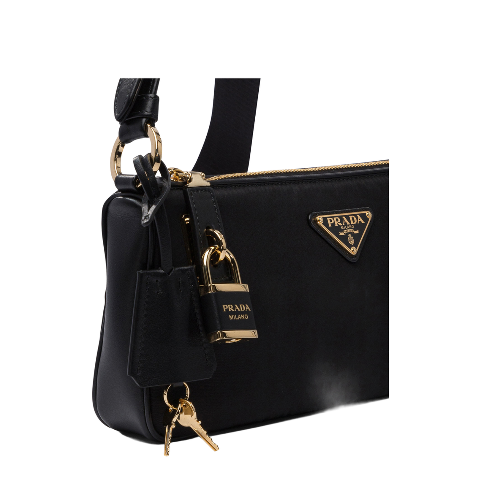 Small Re-Nylon and Leather Shoulder Bag with Lock - Image 4