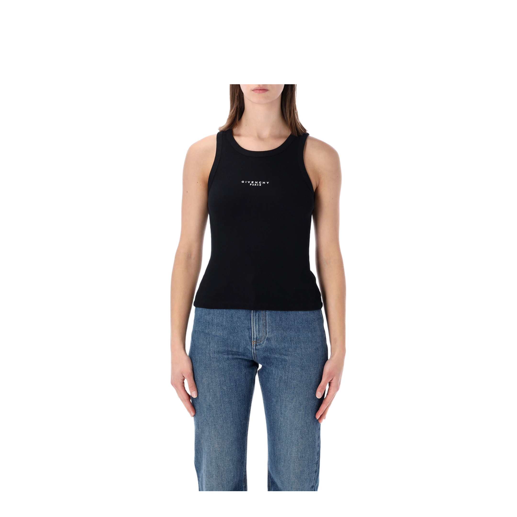 Black Slim-Cut Tank Top with Logo - Image 1