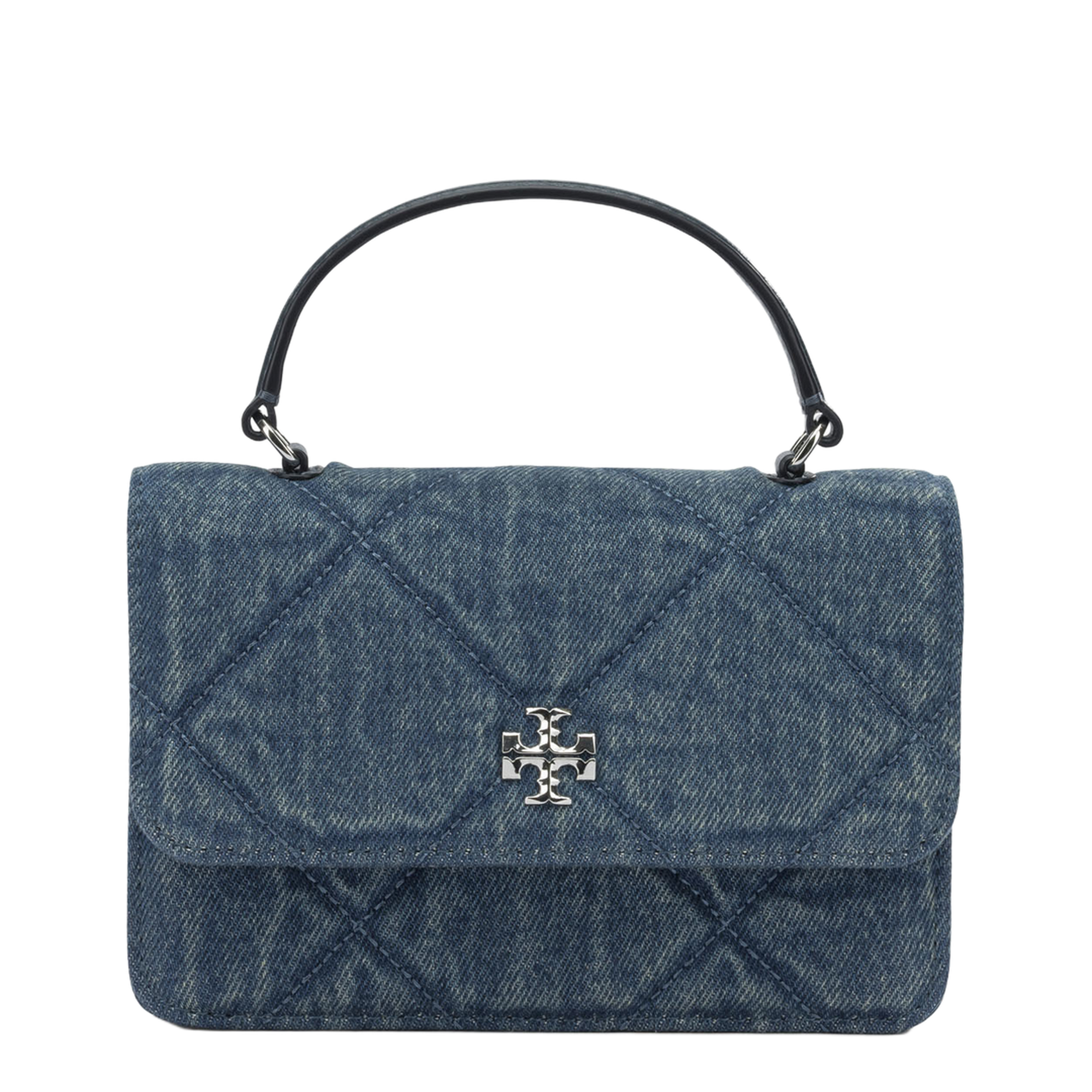 Diamond Quilt Mini Chain Denim Handbag - Blue - Image 1