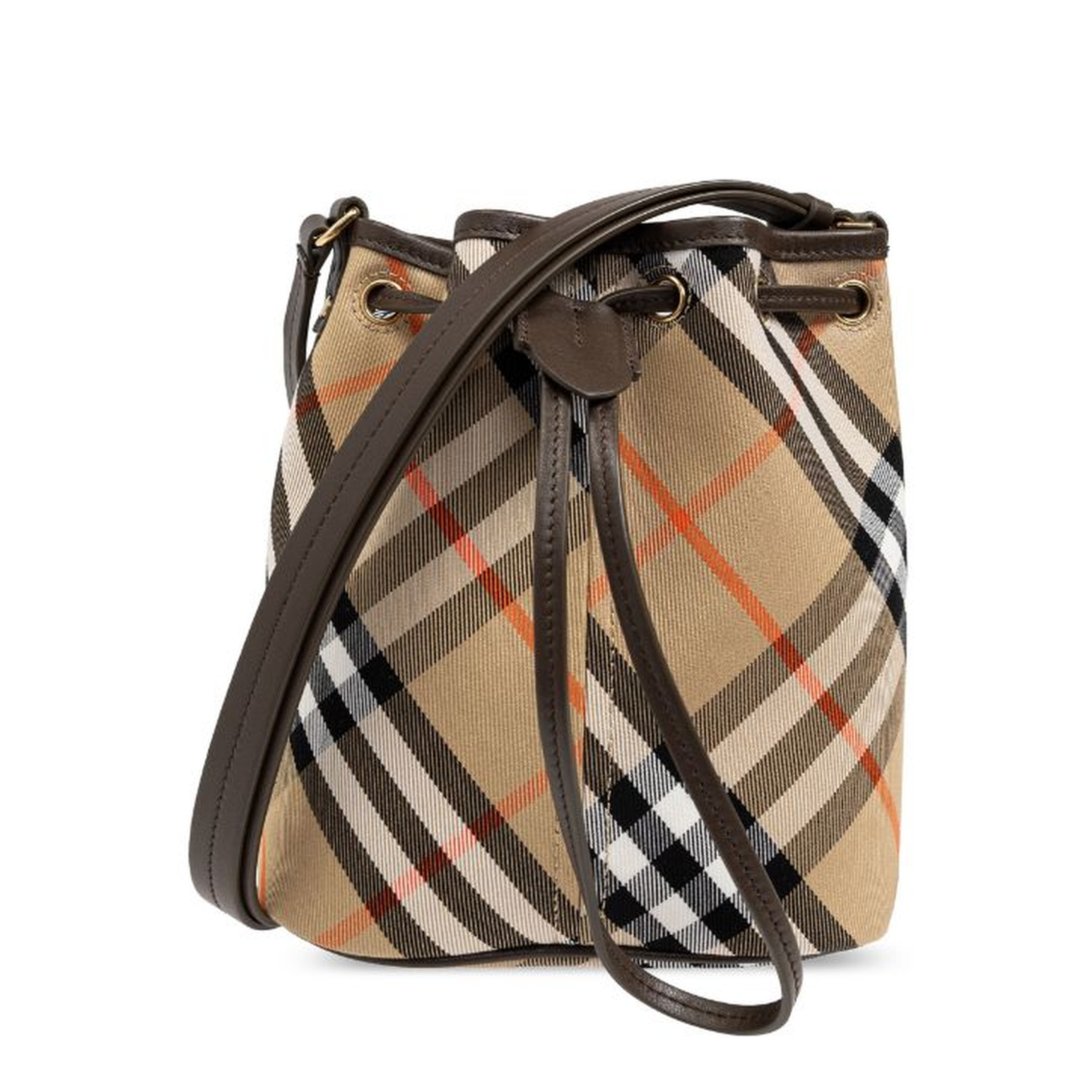 Check Mini Cotton Bucket Bag - Sand/Beige - Image 1