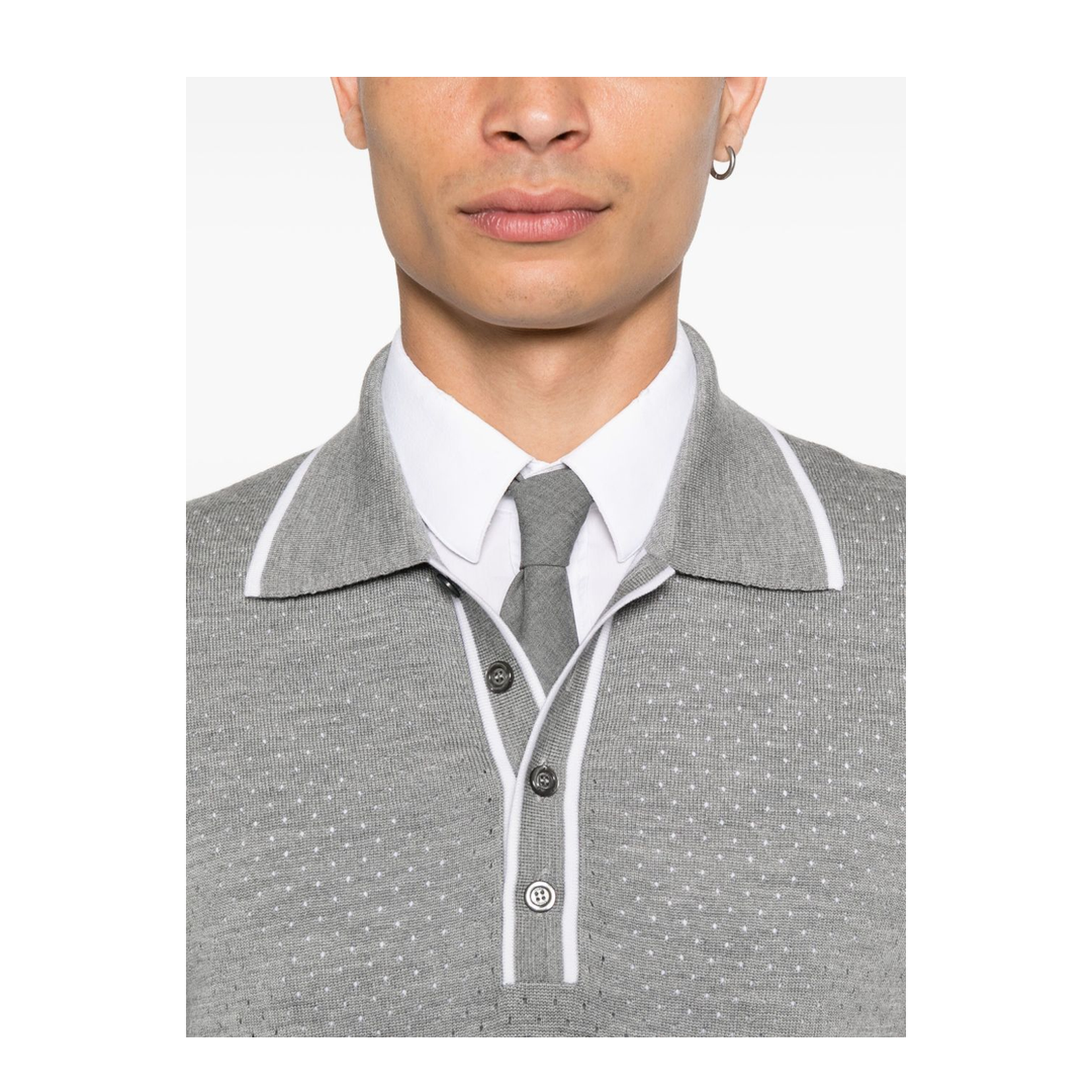 Fine Wool Knit Polo Shirt with Intarsia - Image 3