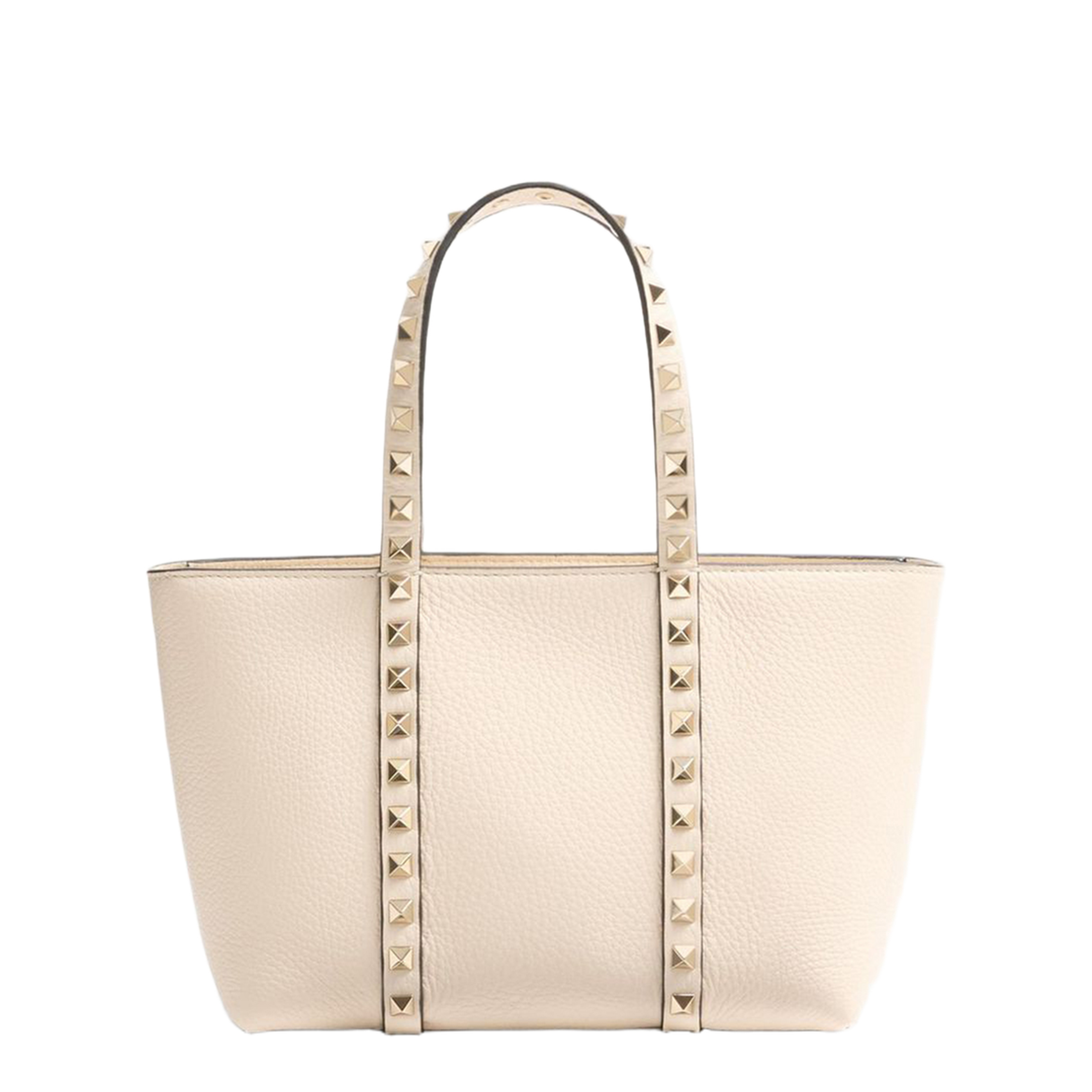 Sand Leather Small Rockstud Shopping Bag - Image 5