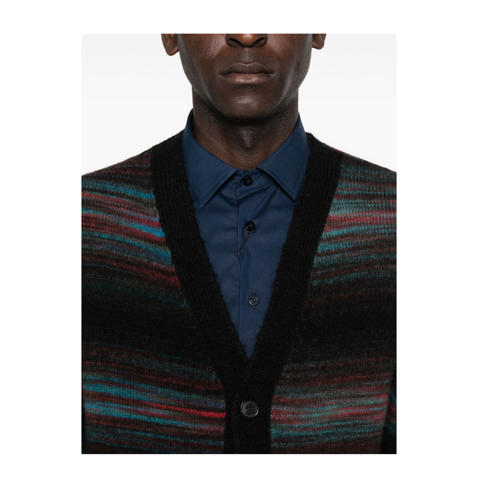 Black V-neck Sweater with Horizontal Stripes - Image 3