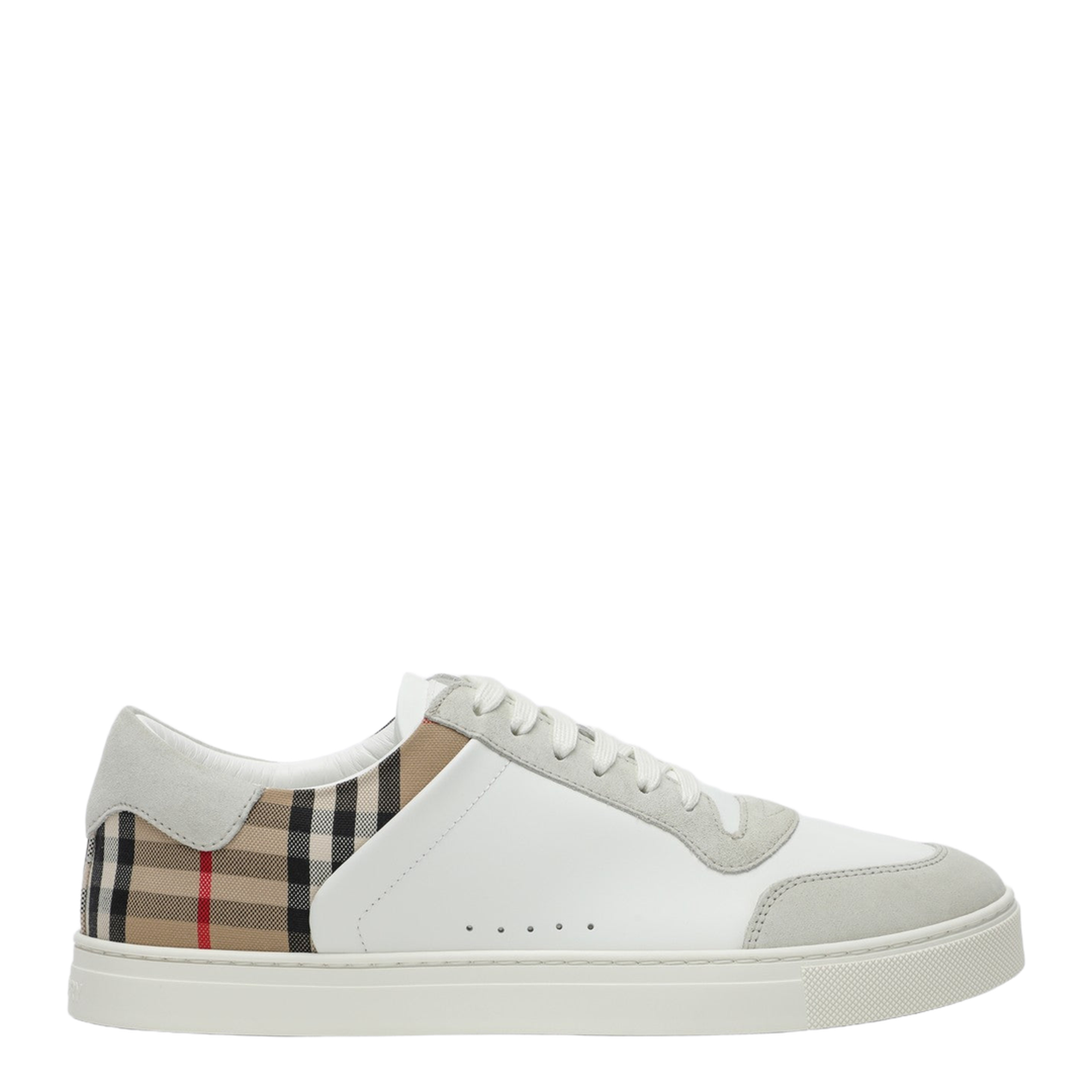 White and Check Leather Sneakers - Image 1