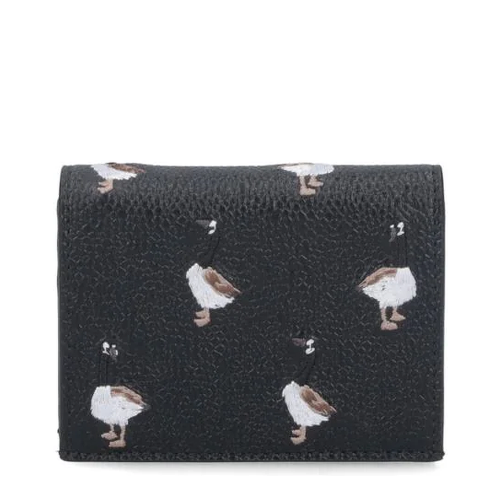 Goose Embroidered Pebbled Calf Leather Bifold Wallet - Black - Image 1