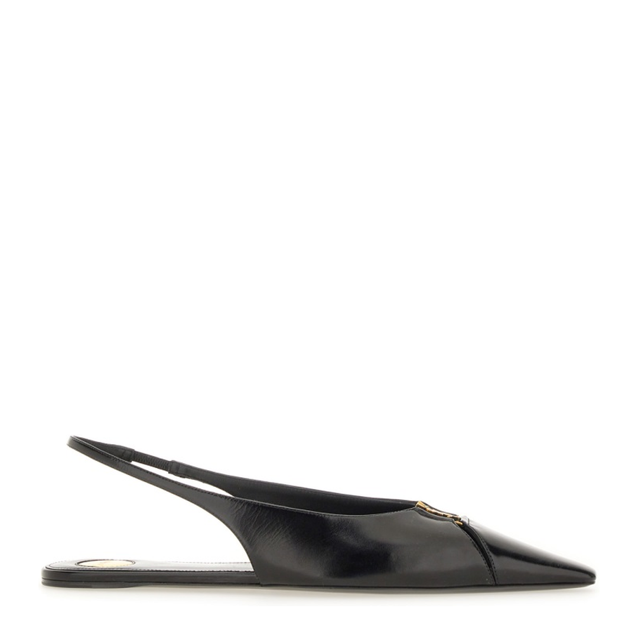 Black Leather Pointed Toe Slingback Strap Flat Sole - Image 1