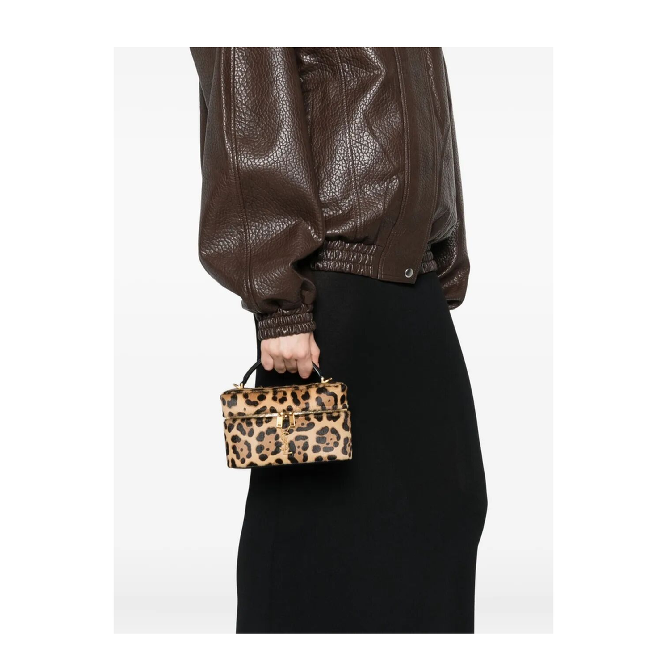 Gaby Vanity Pony Hair Leather Vanity Bag - Brown and Black - Image 2